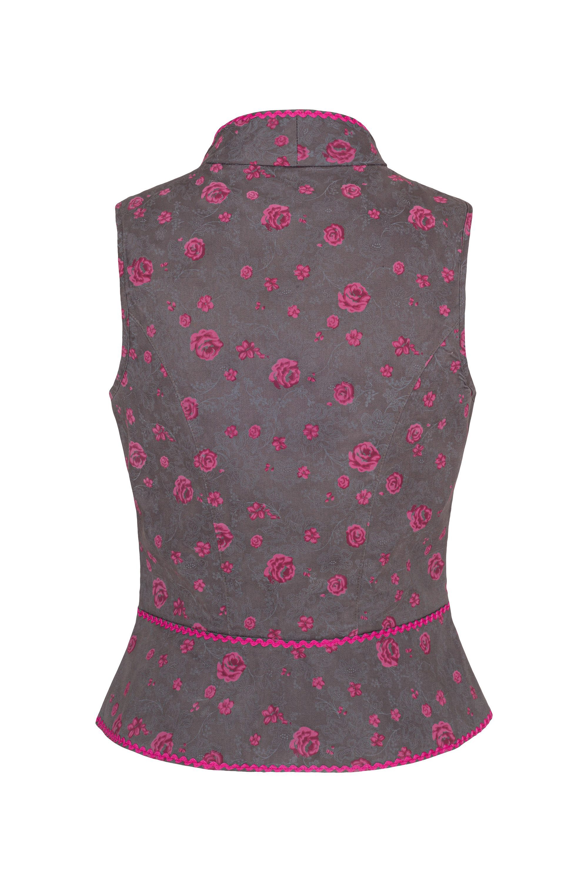 Ramona Lippert Trachtenbluse Mieder Kassandra dunkelgrau mit pinken Rosen K günstig online kaufen