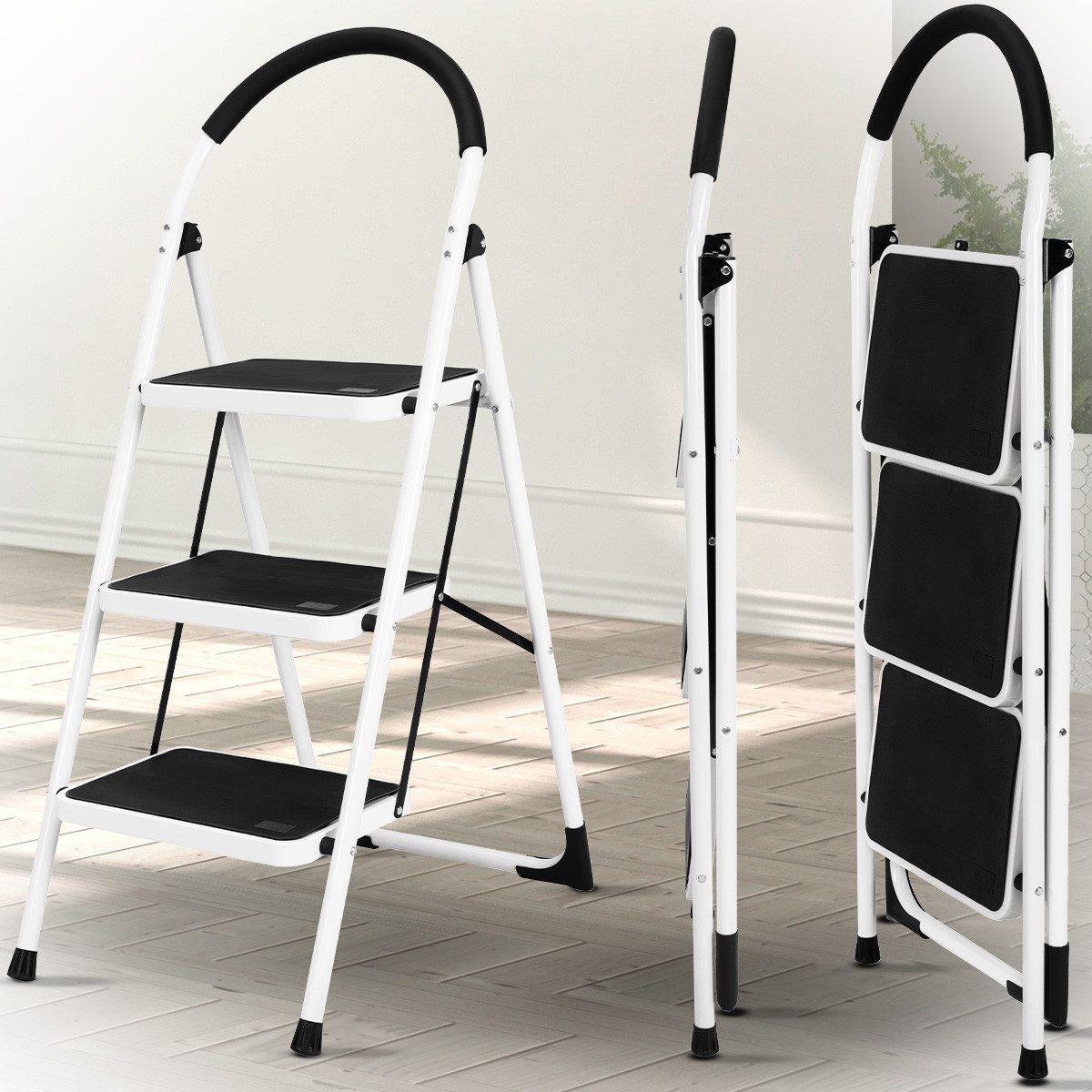 Craftfull Klapptritt Eisen 3 Jahre Garantie Klappleiter 2-5 Stufen (Stehleiter, Doppelleiter. Sicherheitsleiter, Multifunktionsleiter, Vielzweckleiter, Mehrzweckleiter, Anti-Rutsch Leiter, Sicherheitsbügel), Haushaltsleiter, Stufen Leiter, Arbeitsleiter klappbar, Trittleiter