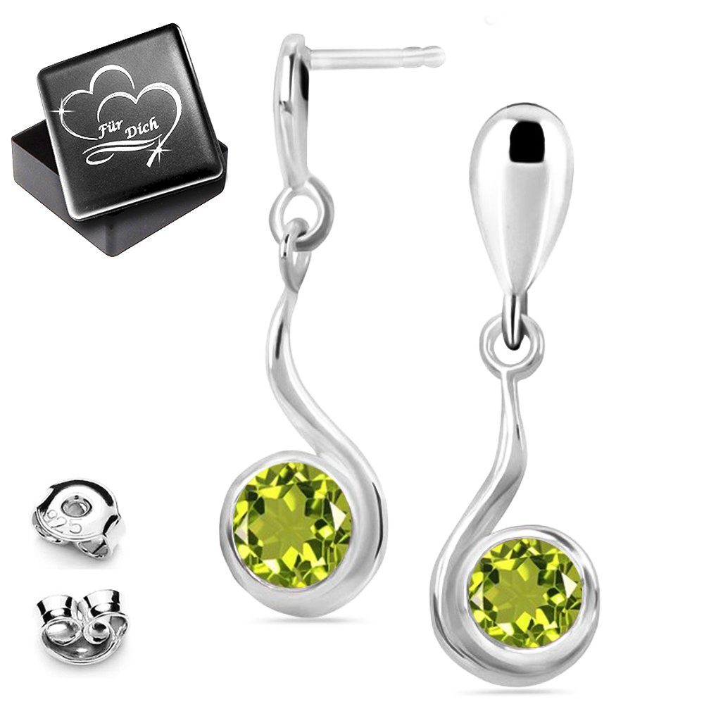 Limana Paar Ohrhänger Damen echter Peridot 925 Sterling Silber grüne  hängende Ohrstecker (inkl. Herz Gravur Dose), Frauen Geschenkidee Geschenk  Idee Schmuck für jeden Tag