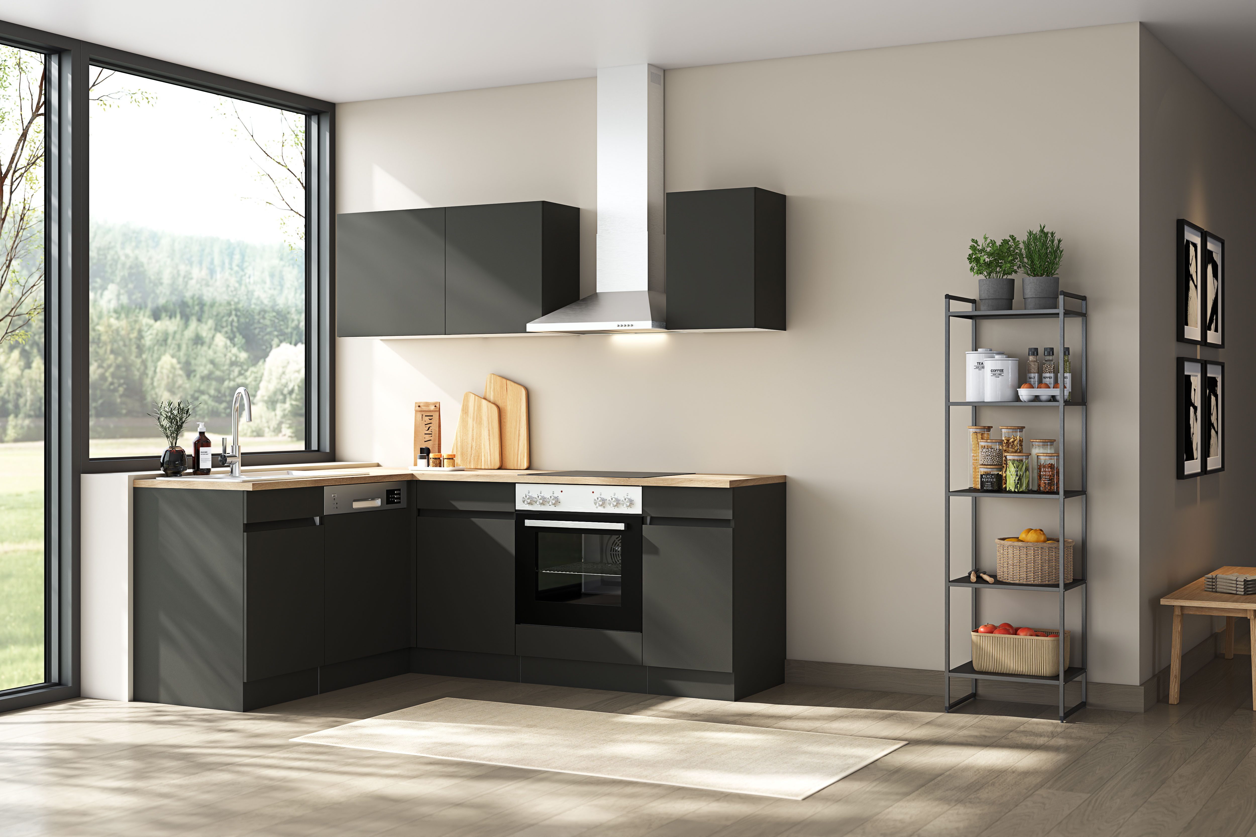 OPTIFIT Küchenzeile Roth, Stellmaße 210x175 cm, wahlweise mit E-Geräten, Push-to-Open