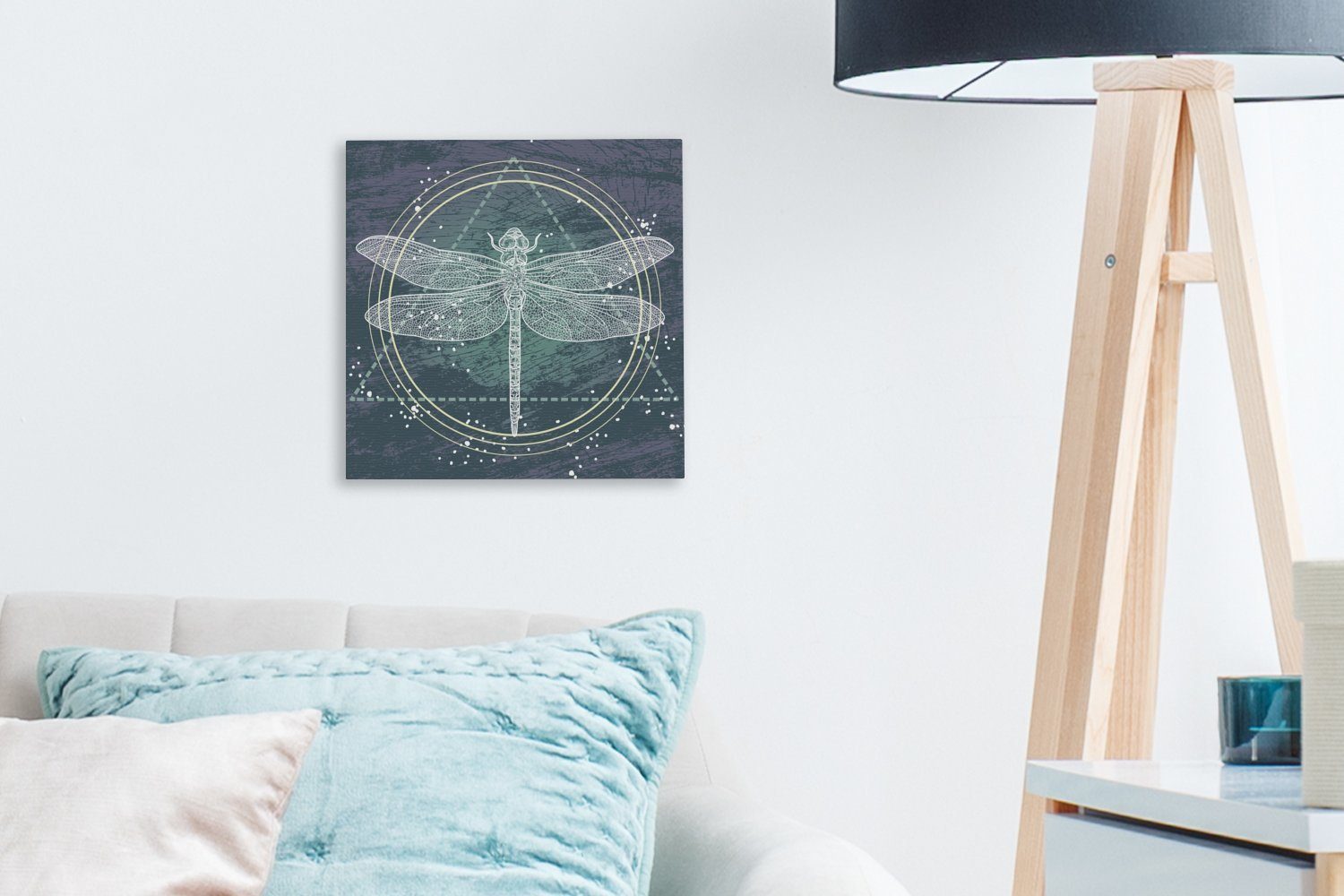 Illustration Libelle, Schlafzimmer einer Eine transparenten St), Wohnzimmer OneMillionCanvasses® Leinwandbild für (1 Bilder Leinwand