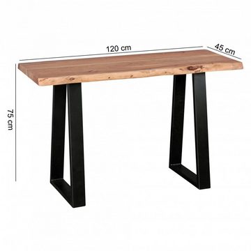 Wohnling Konsolentisch WL1.829 (Massivholz Akazie 120x45 cm, Tisch mit Baumkante), Flurtisch Landhaus, Anrichte Flur, Schminktisch