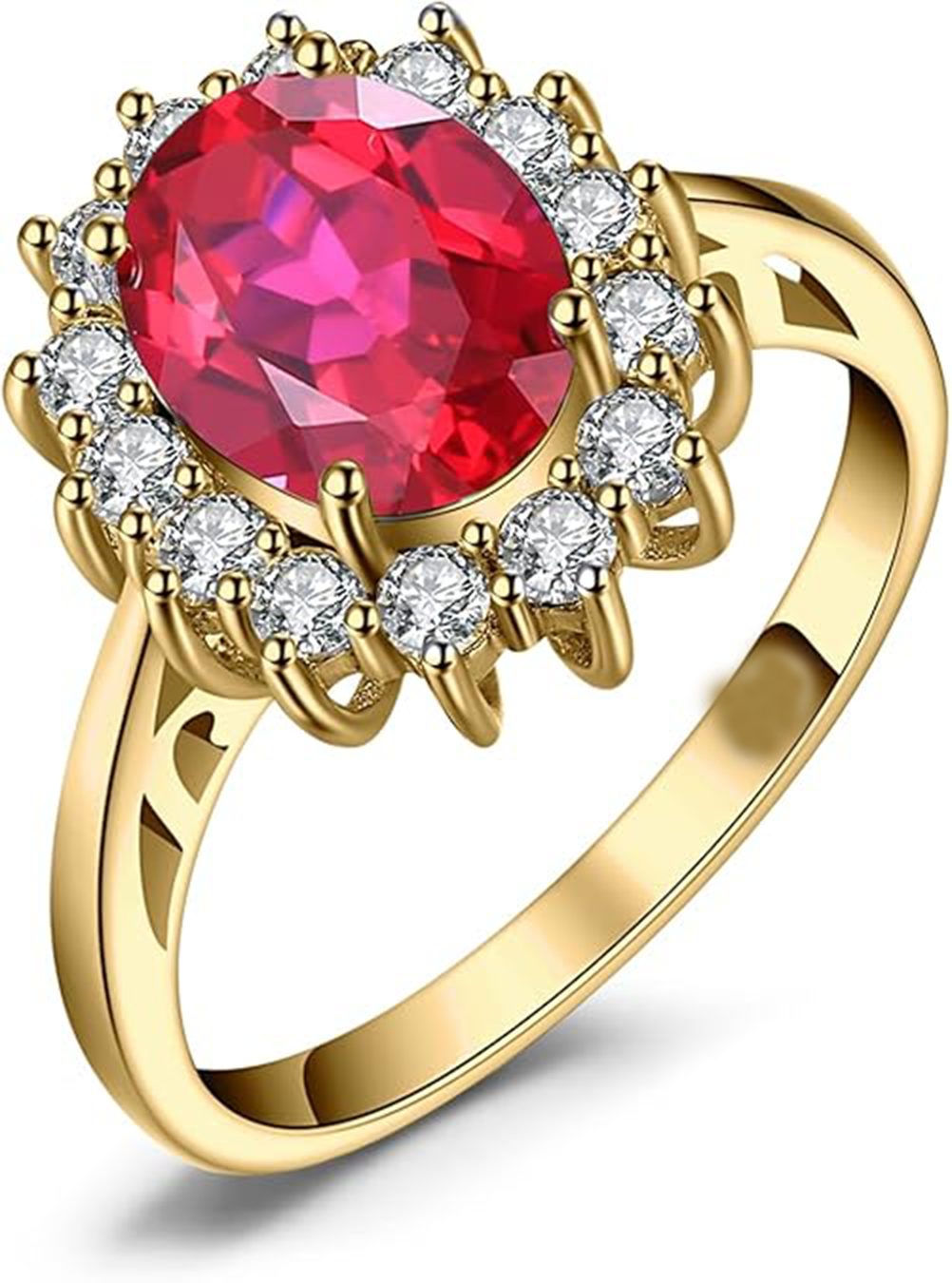 Diamantring 14K Gold, 3ct, besetzt mit einem im Labor gezüchteten roten Edelstein