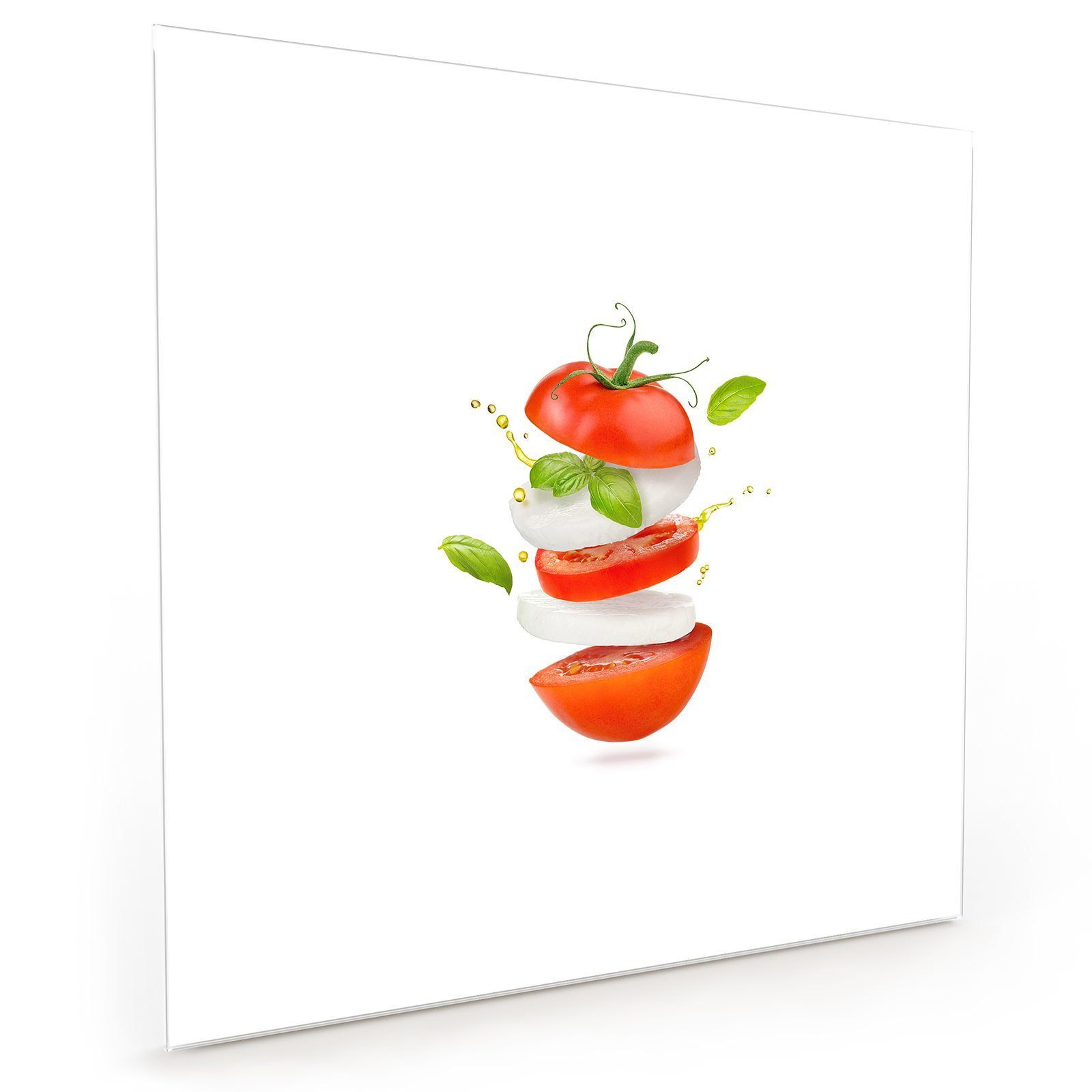 Primedeco Küchenrückwand Küchenrückwand Spritzschutz Glas mit Motiv Tomaten Mozzarella Schnitze
