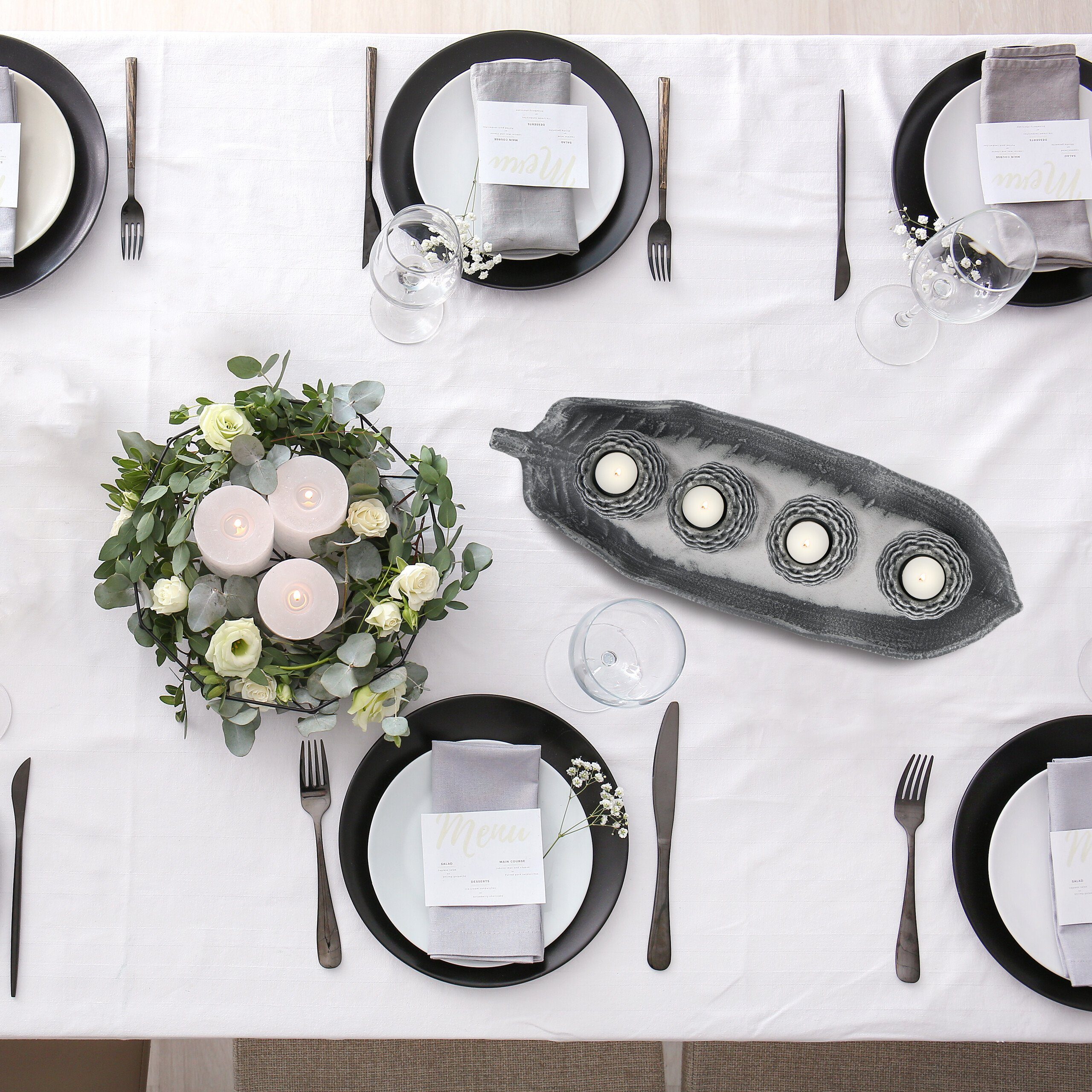 relaxdays Teelichthalter mit Tablett Kerzen Deko mit 4 Teelichthaltern günstig online kaufen