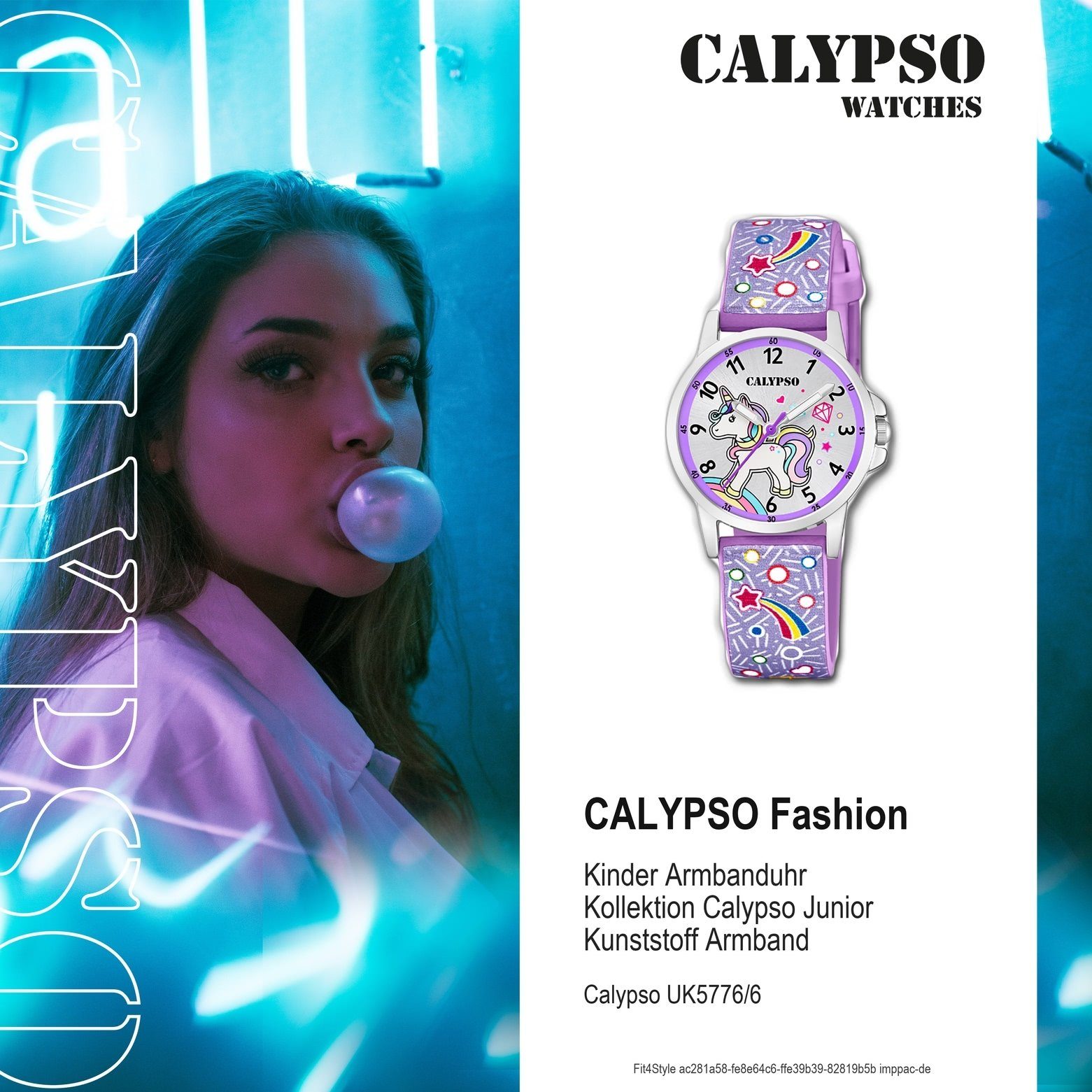 Calypso Fashion lila, Armbanduhr rund, Quarzuhr CALYPSO Kunststoff, Kinder Kunststoffband, WATCHES PUarmband K5776/6 Uhr Kinder