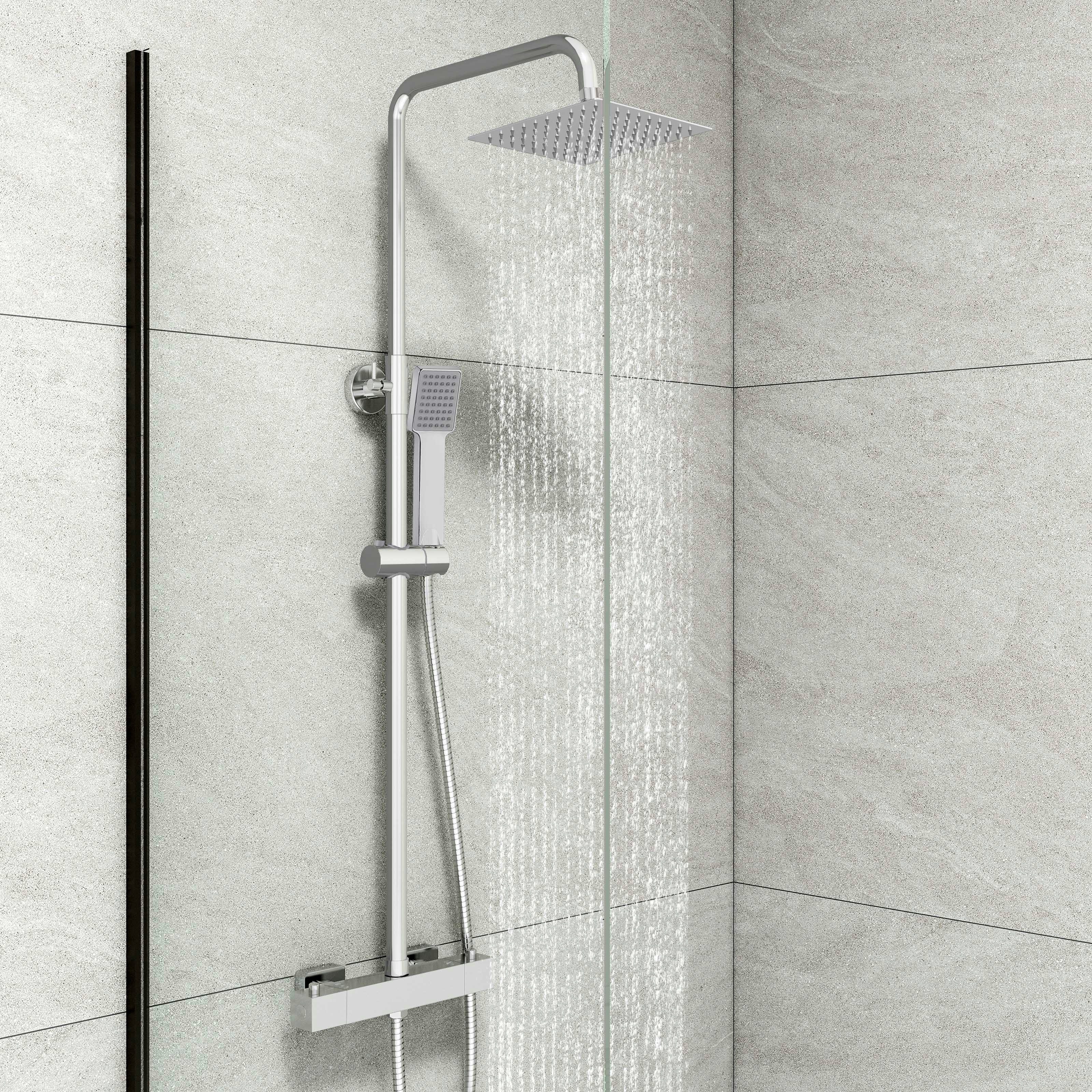 AICA Duschsystem mit Thermostat Duscharmatur, Regendusche, ohne Ablage, Set, Brauseschlauch mit Verdrehschutz