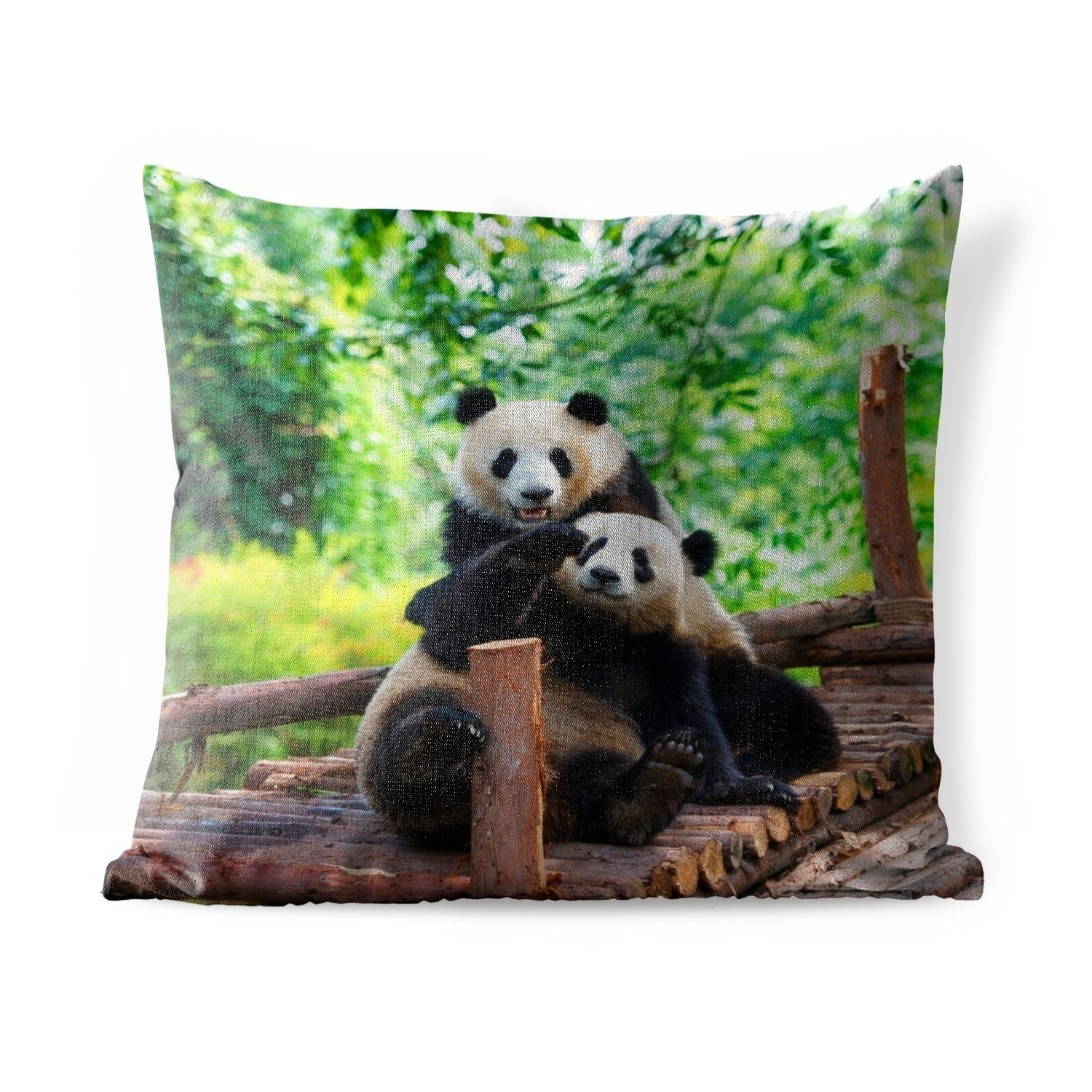MuchoWow Dekokissen Bären - Panda - Holz, Kissenbezüge, Kissenhülle, Dekokissen, Dekokissenbezug, Outdoor