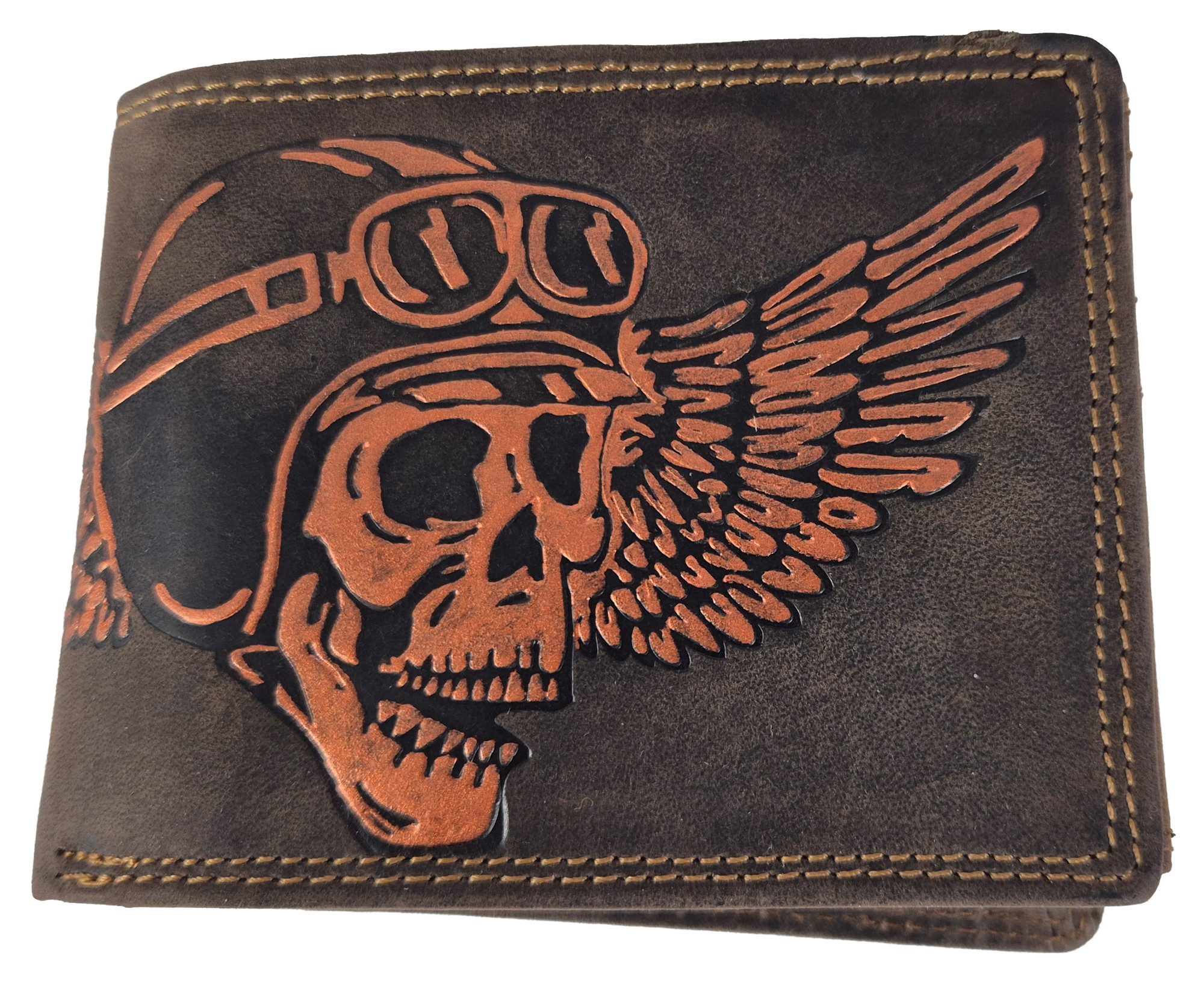 Geldbörse Echt Leder Geldbeutel Skull Totenkopf Fly Kupfer