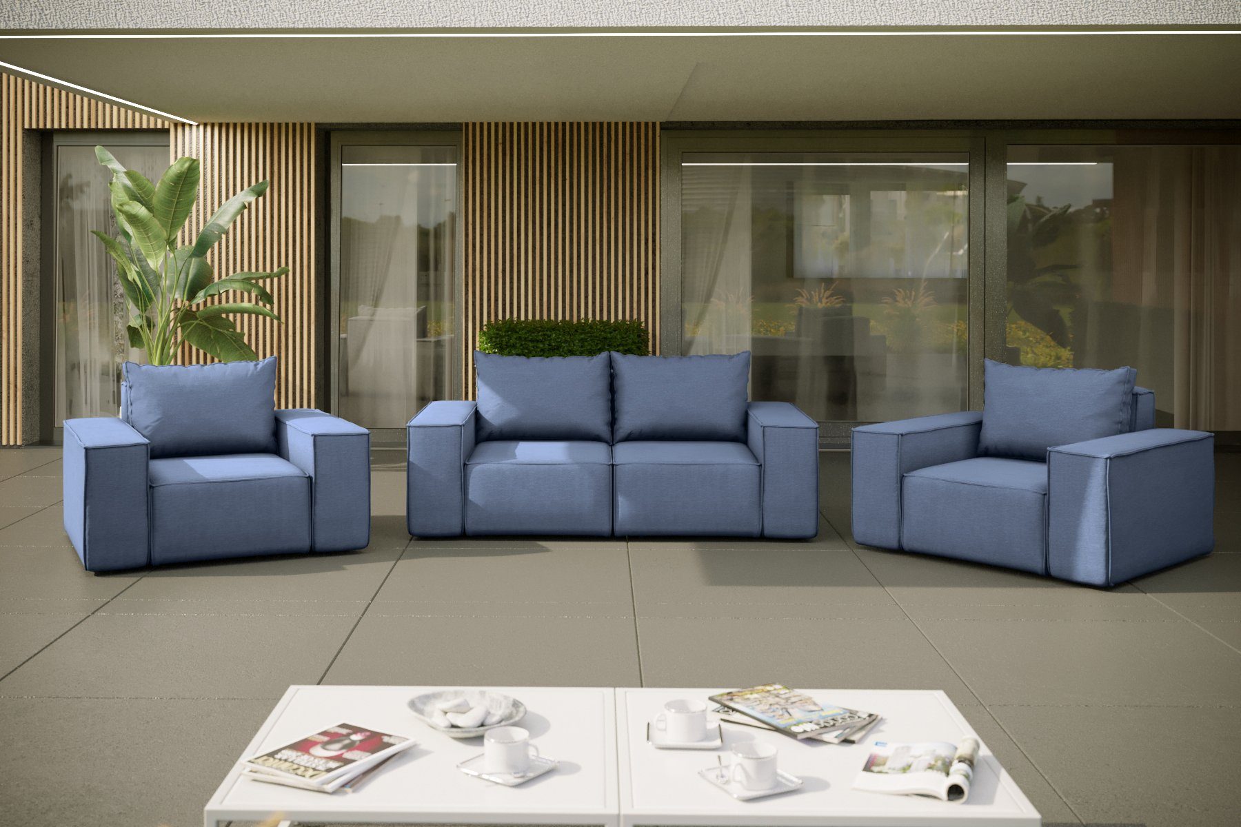 Fun Möbel Loungesofa Gartenmöbel Stoff Blau GARDENT, Sofa 2-Sitzer NXL wetterfester