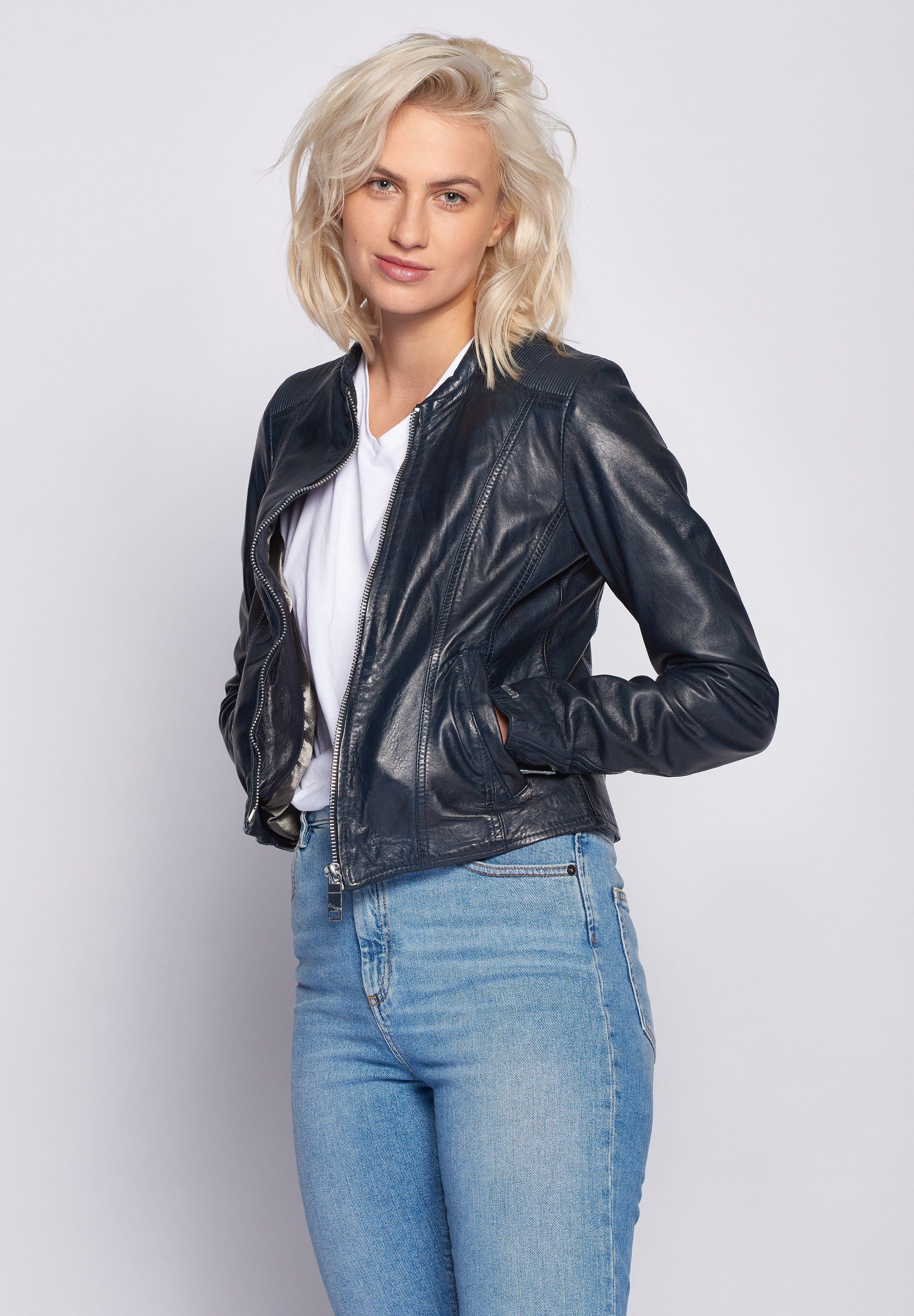 navy Lederjacke Maze Smaragd