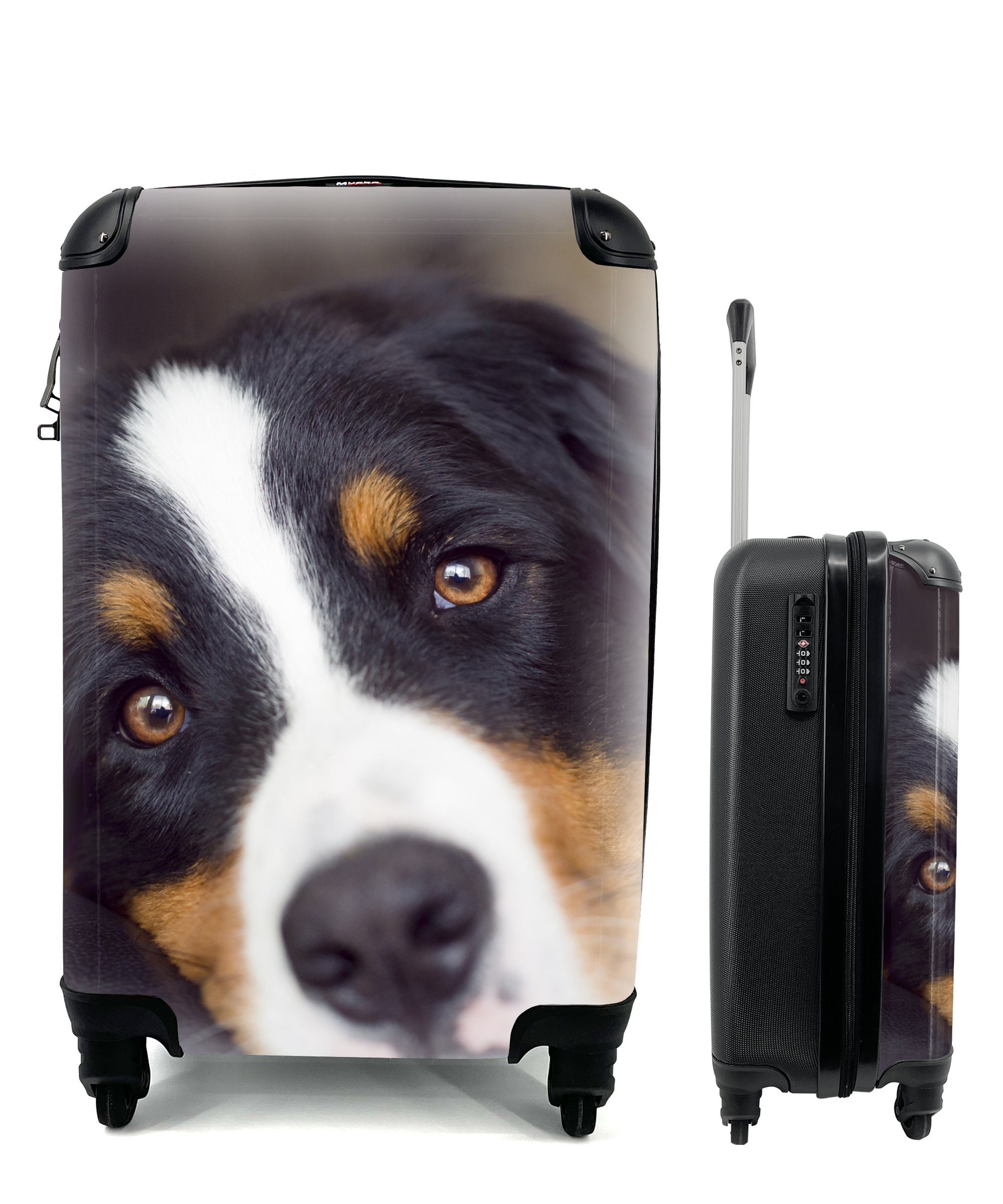 MuchoWow Handgepäckkoffer Ein Berner Sennenhund liegt auf dem Sofa, 4 Rollen, Reisetasche mit rollen, Handgepäck für Ferien, Trolley, Reisekoffer