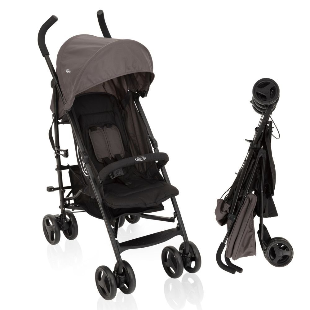 Graco Kinder-Buggy Travelite - Black & Grey, Reisebuggy & Sportwagen nur 7 kg leicht mit Liegeposition - faltbar