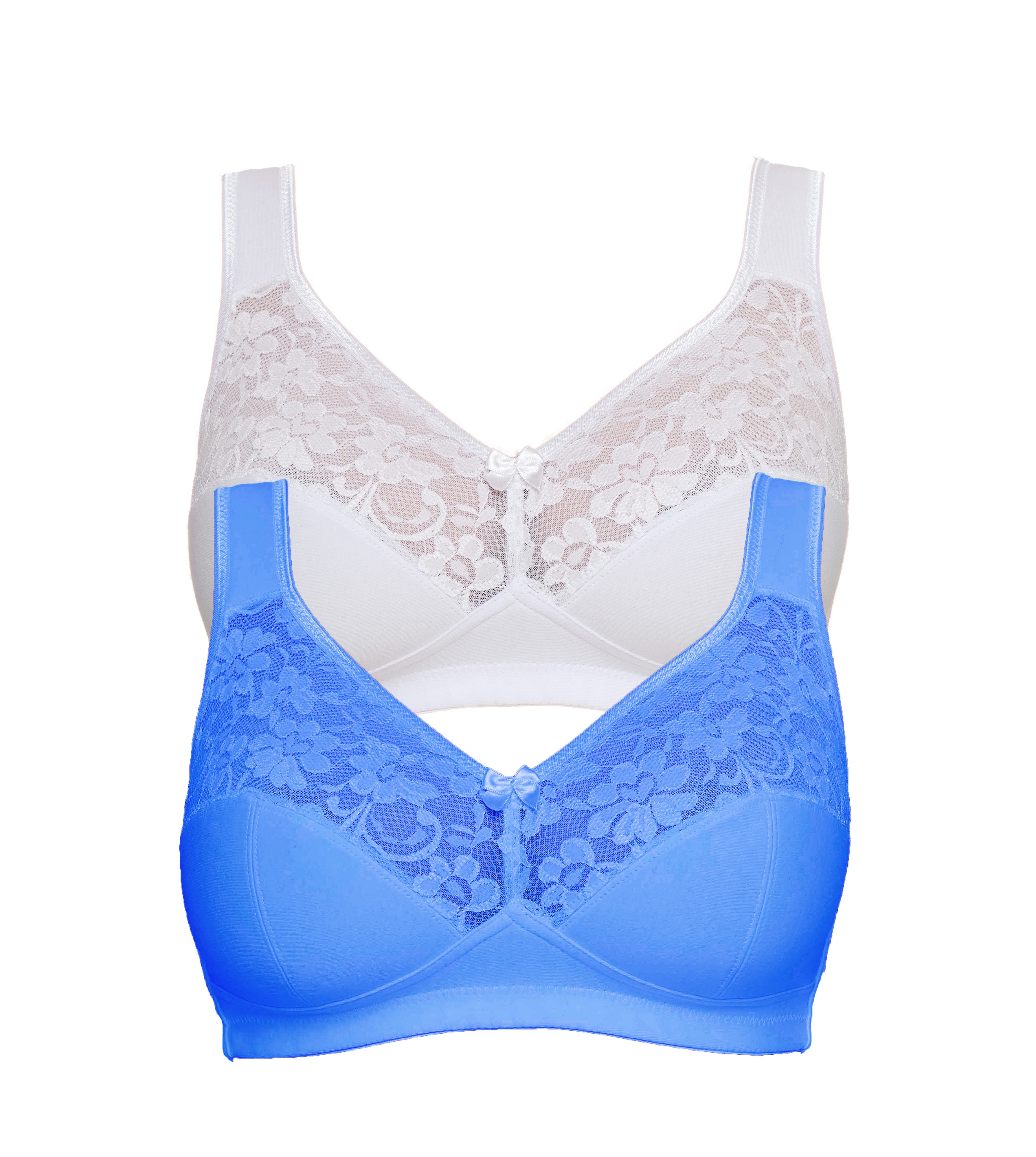 Susa Bügelloser BH Basic (2er Pack) Spitze, genähte Cups, Baumwollmix, elastisch, BH-Set