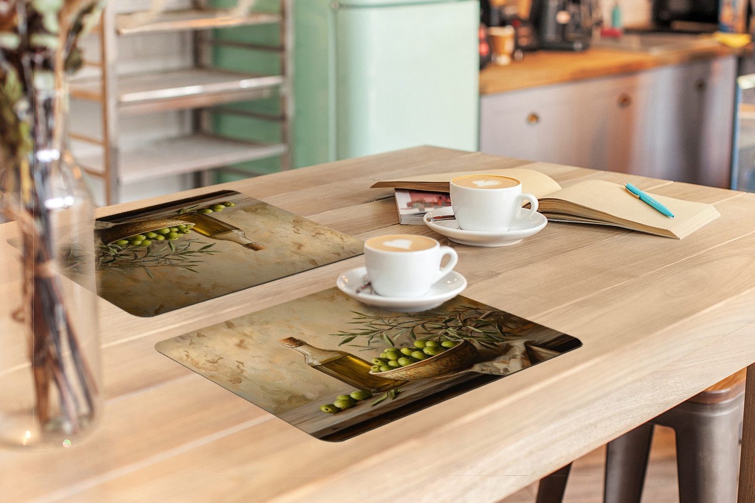 MuchoWow Platzset Oliven - Stilleben - Vintage, (6-St), Platzsets, Tischset, Abwaschbar, Tischsets, Platzdeckchen