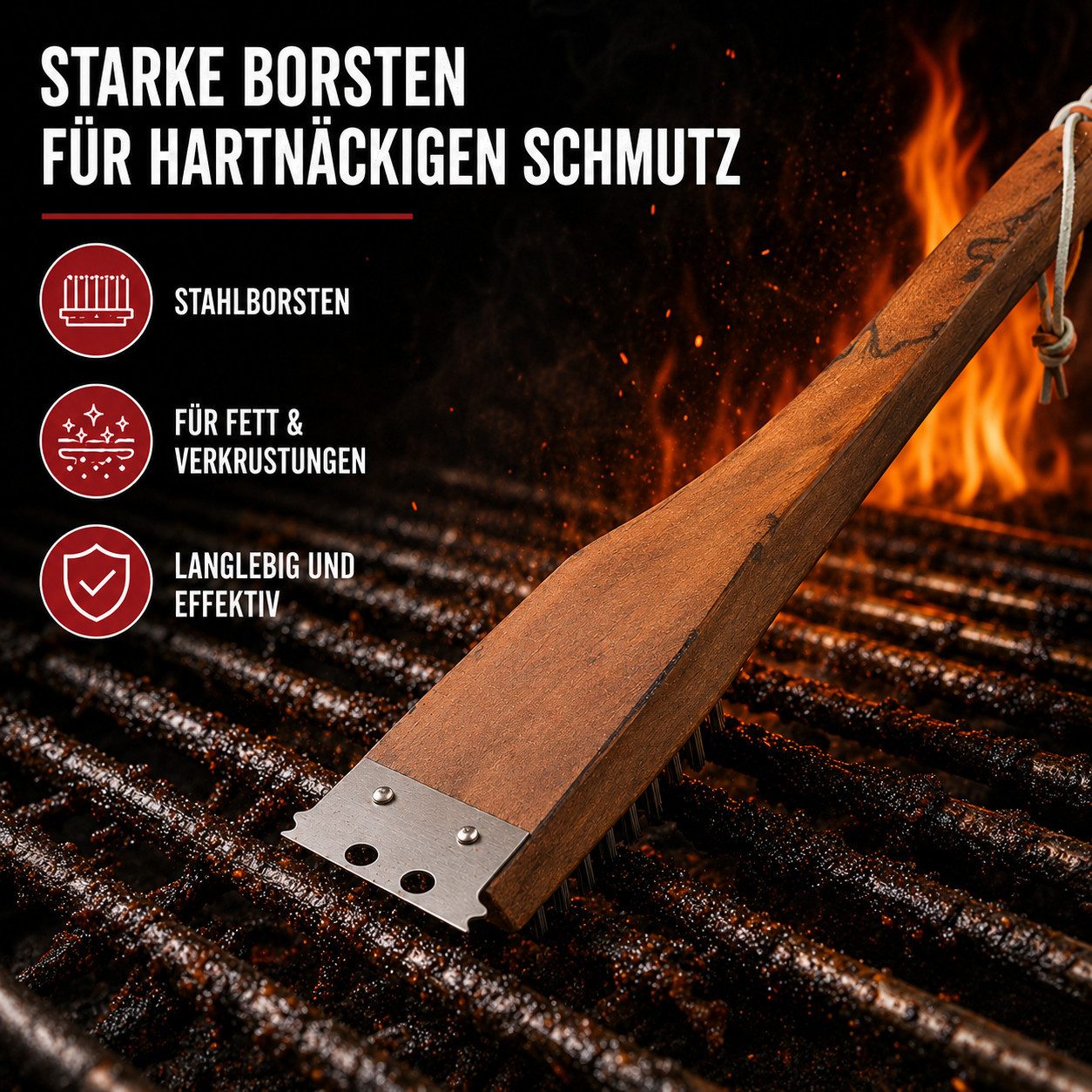 Kyto Grillbürste Kyto Grillbürste Grillreiniger mit Holzgriff 31 cm – Grill Bürste