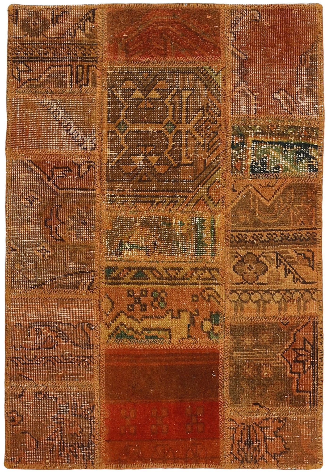 Wohnando Teppich MY-RUG Vintage Patch Work Floral & Ornamentiert 90x60cm, Rechteckig, Höhe: 10 mm, Handgeknüpfter Teppich,Handgesponnene Wolle, mit Naturfarben gegärbt