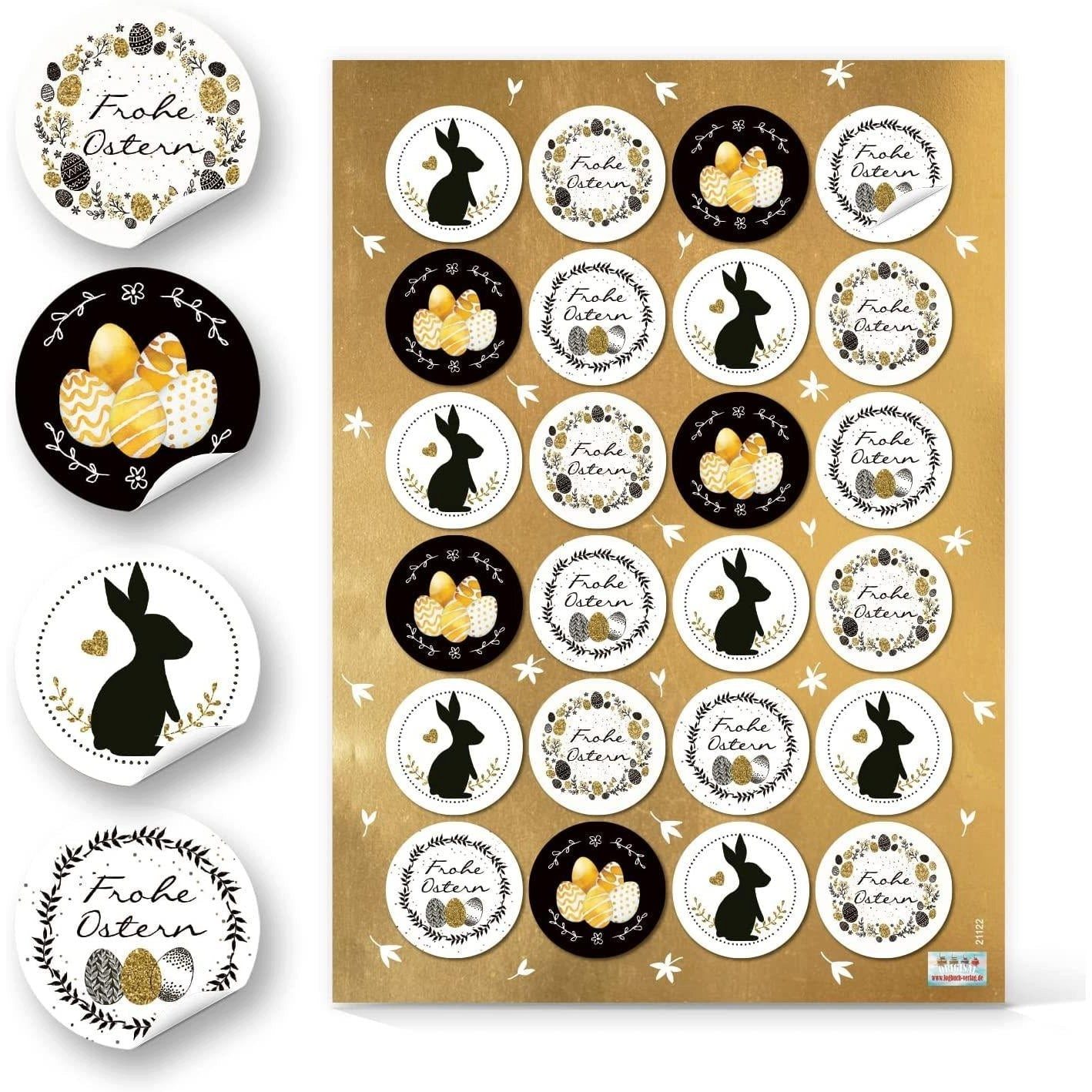 Aufkleber 24 Oster Sticker schwarz weiß gold - Osteraufkleber Ostersticker