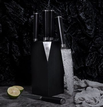 Wakoli Magnet-Messerblock Culinary Noir 6-teiliges Set I 5 Damast Küchenmesser und Einsteckblock