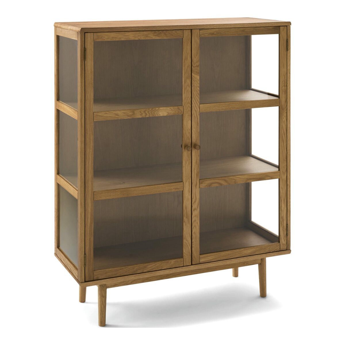 Feeling4Home Highboard Gobens Eiche Natur 125 cm - mit Glastüren, FSC-zertifiziert, Massivholz, Türen und Seiten aus gehärtetem Glas