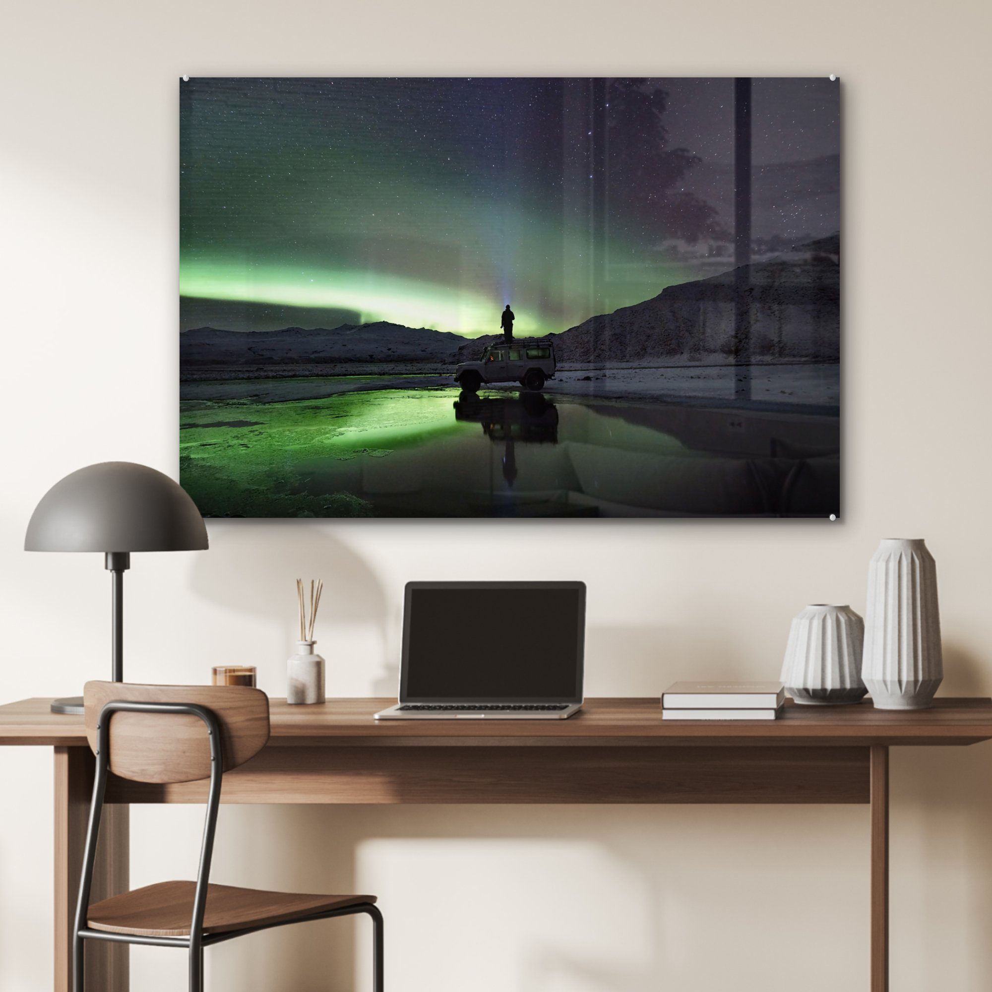 (1 Grün, & Acrylglasbild - St), - Acrylglasbilder Schlafzimmer MuchoWow Island Nordlichter Wohnzimmer