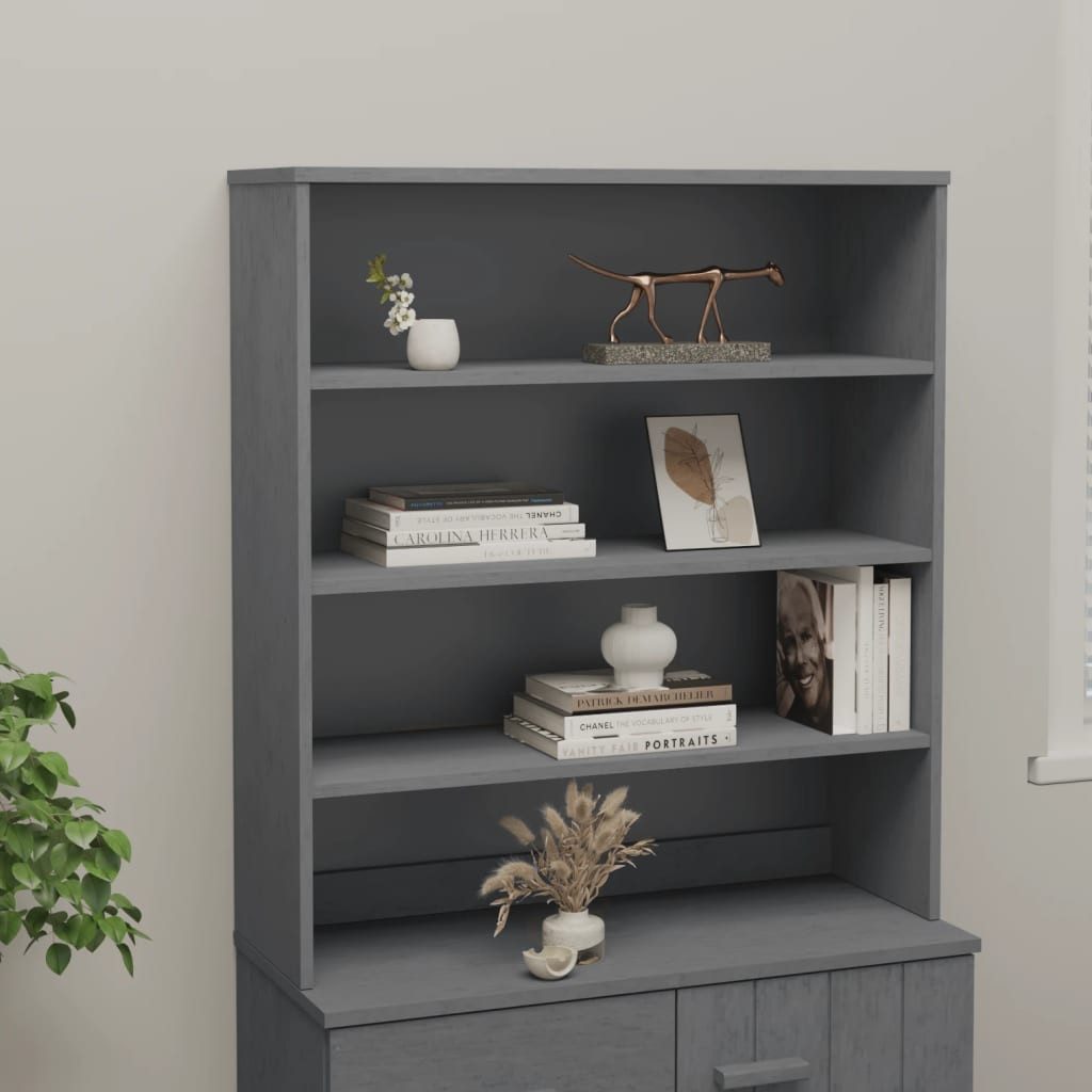 furnicato Highboard Holz-Aufsatz für Highboards 90x30x100 cm Dunkelgrau aus massivem (1 St), Stabiles Regal-Aufsatz mit drei Ablagen und inkl. Wandhalterung