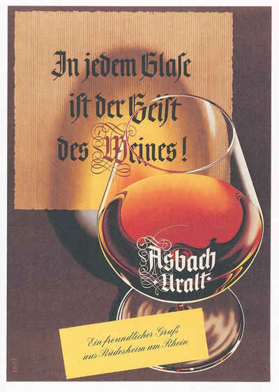 Kunstdruck Asbach Uralt Weinbrand Rhein Rüdesheim Werbung Glas Kunstdruck Werbung, (1 St)