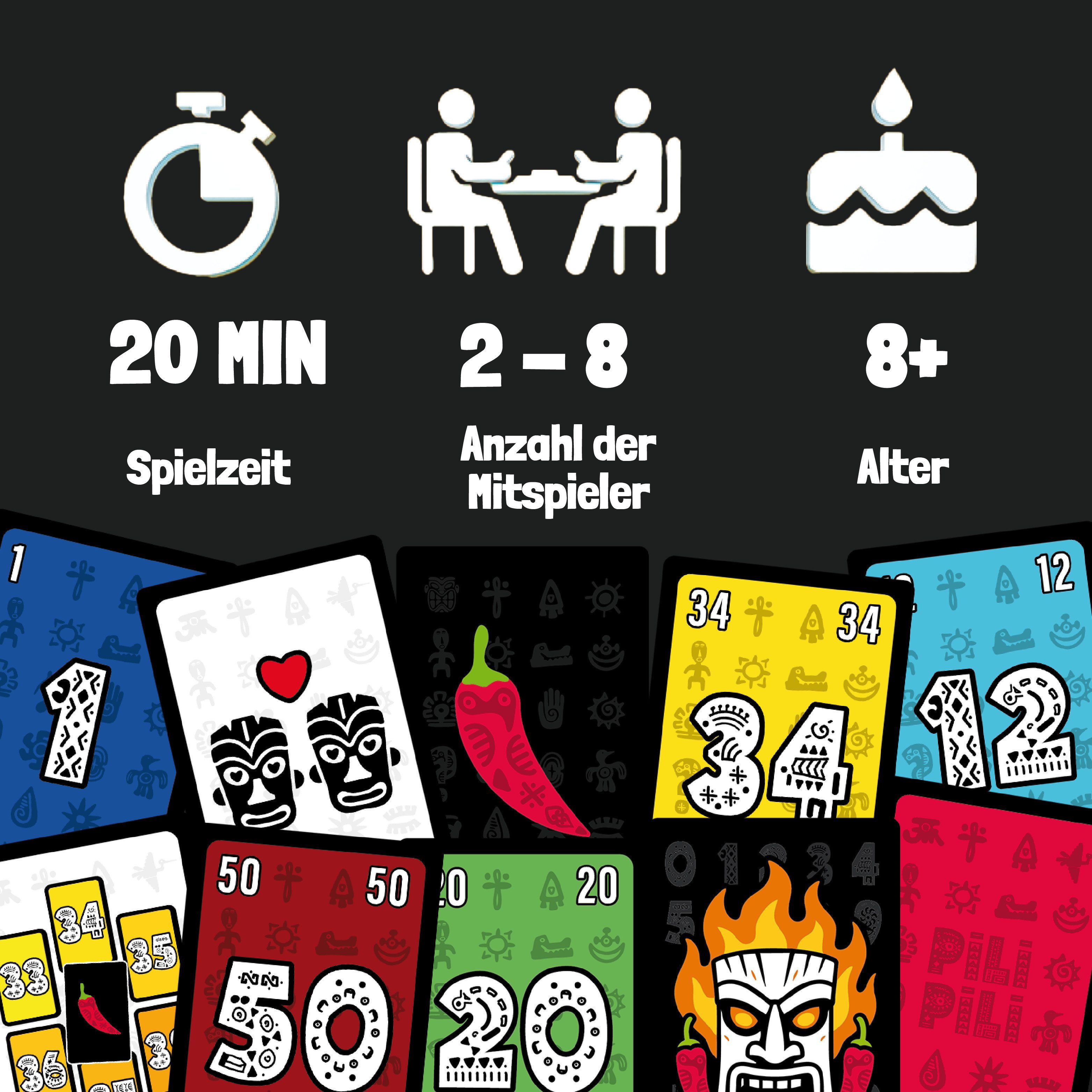 ATM GAMING Spiel Pili Pili - Das verrückte Stich-Kartenspiel, Kartenspiel, Reisespiel, Gesellschaftsspiel, Familienspiel