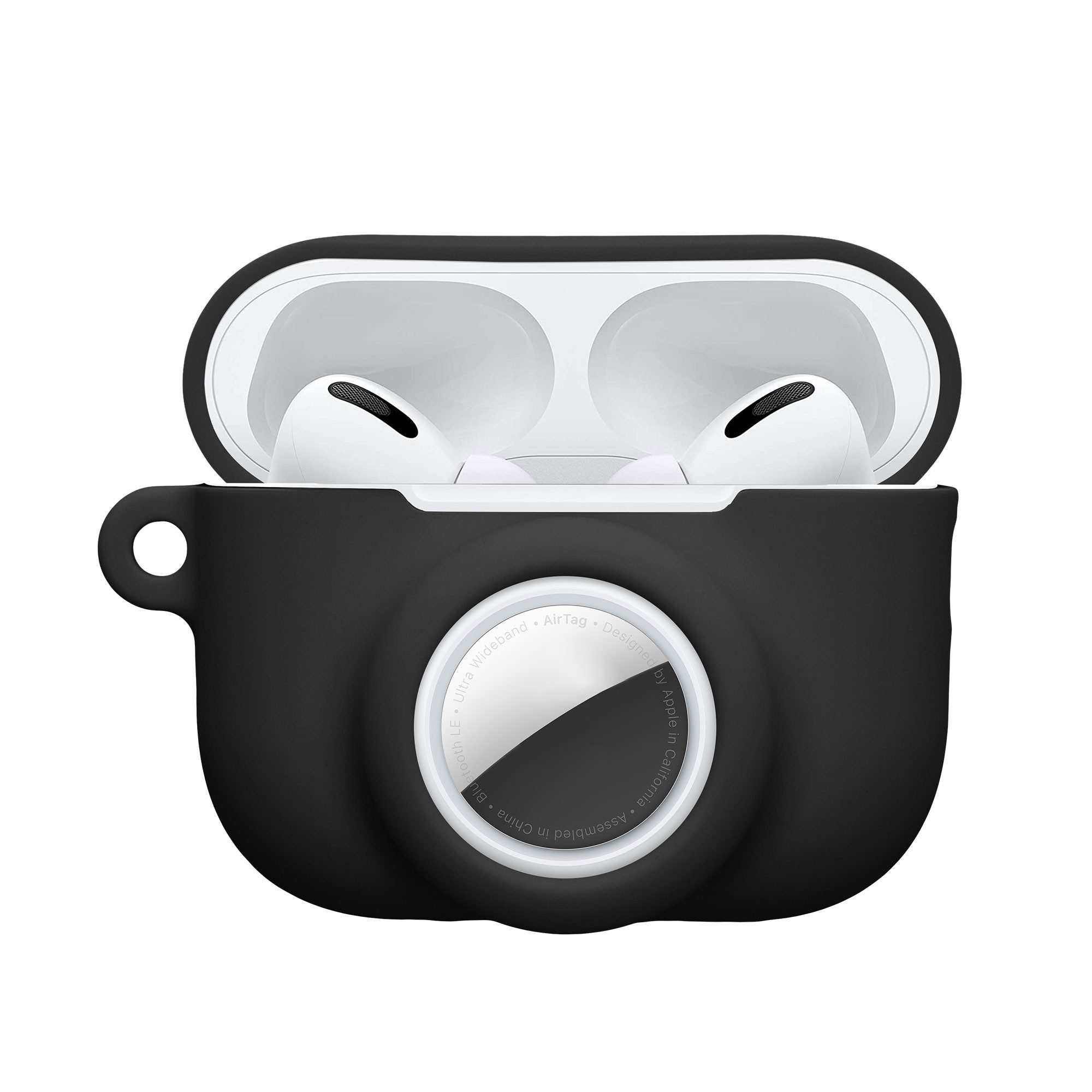 kwmobile Kopfhörer-Schutzhülle 2-in1 Hülle für Apple Airpods Pro 3 und AirTag, Weiches Silikon Cover - Schutzhülle mit Karabiner - Kopfhörer Case