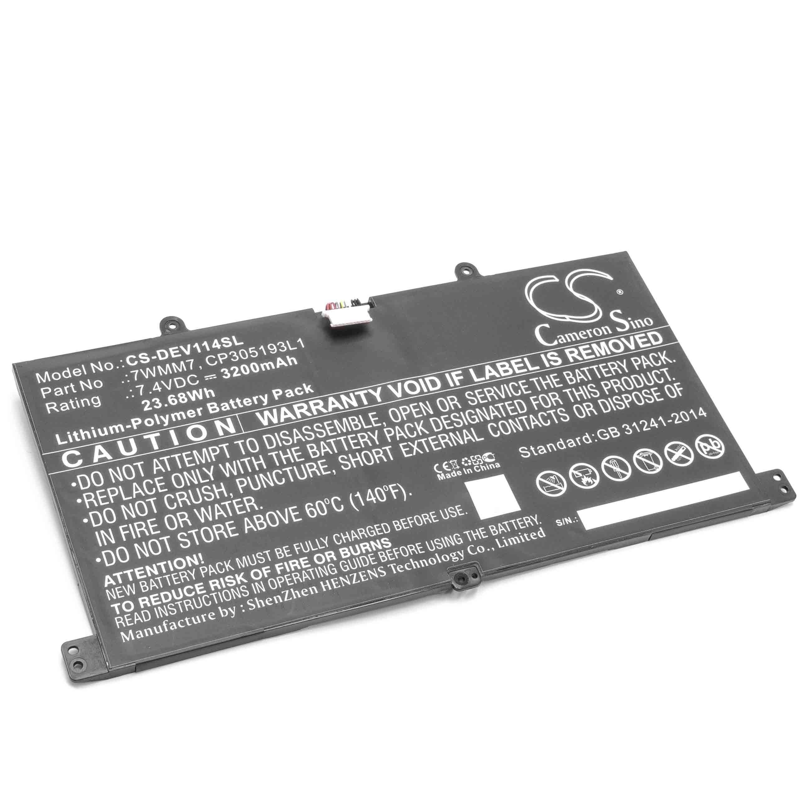 vhbw Ersatz für Dell DL011301-PLP22G0, CP305193L1, 7WMM7 für Akku Li-Polymer 3200 mAh (7,4 V)