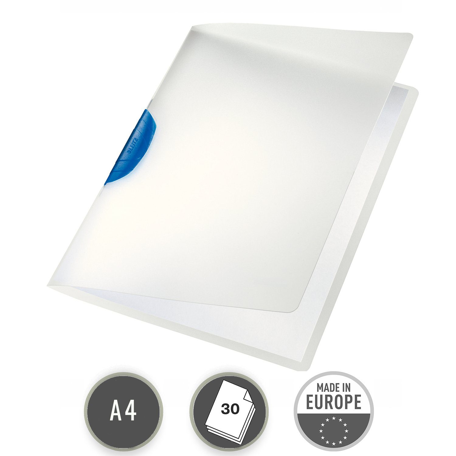LEITZ Schulheft ColorClip Hefter, bis zu 30 Blatt (80 g/m), Clip mit hoher Klemmkraft f blau