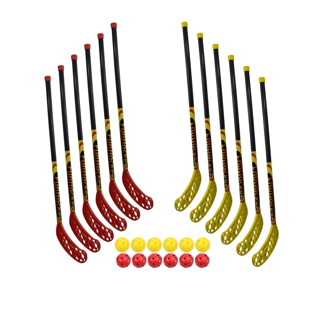 Kinder-Gartenset FunHockey (Floorball) Schläger Set 12 x Schläger und 12 x Bälle