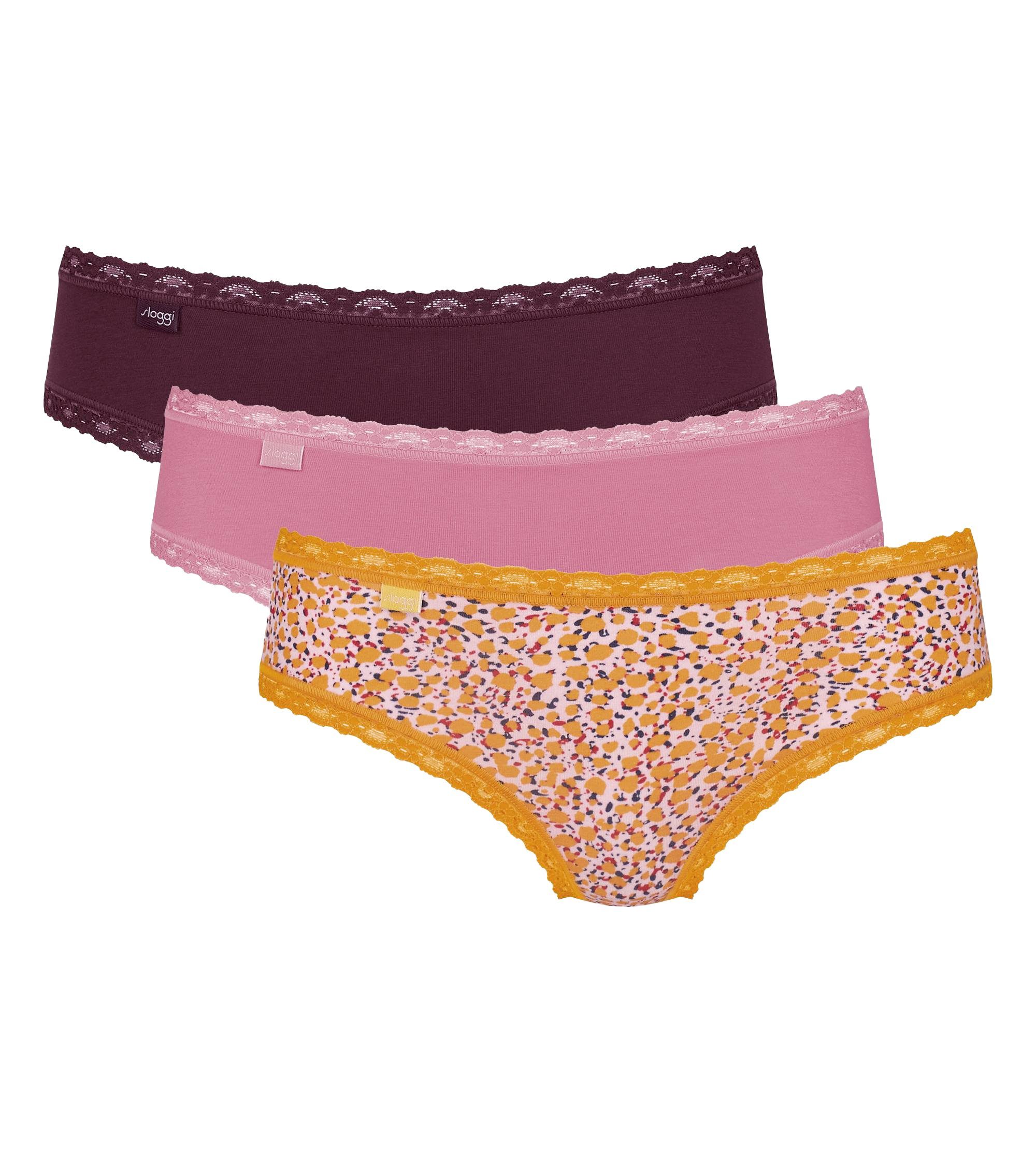 Sloggi Slip Damen Baumwoll Pack Weekend, Orange/Rosa/Beere 3er 24/7 Hipster, 