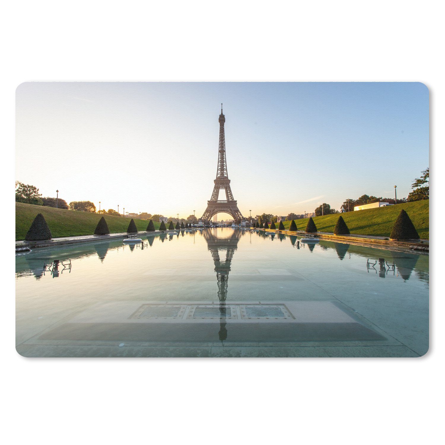 MuchoWow Mauspad Paris - Eiffelturm - Wasser (1-St), Mousepad XXL für Tastatur und Maus, Gaming Setup, Desk Mat, 120x80 cm