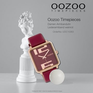 OOZOO Quarzuhr Oozoo Damen Armbanduhr weinrot Analog, (Analoguhr), Damenuhr rund, mittel (ca. 35mm) Lederarmband, Fashion-Style