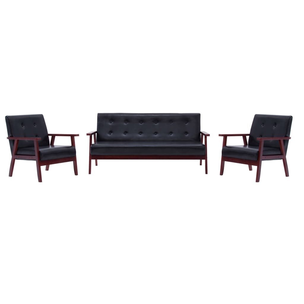vidaXL Sofa 3-tlg. Sofagarnitur Schwarz Kunstleder günstig online kaufen