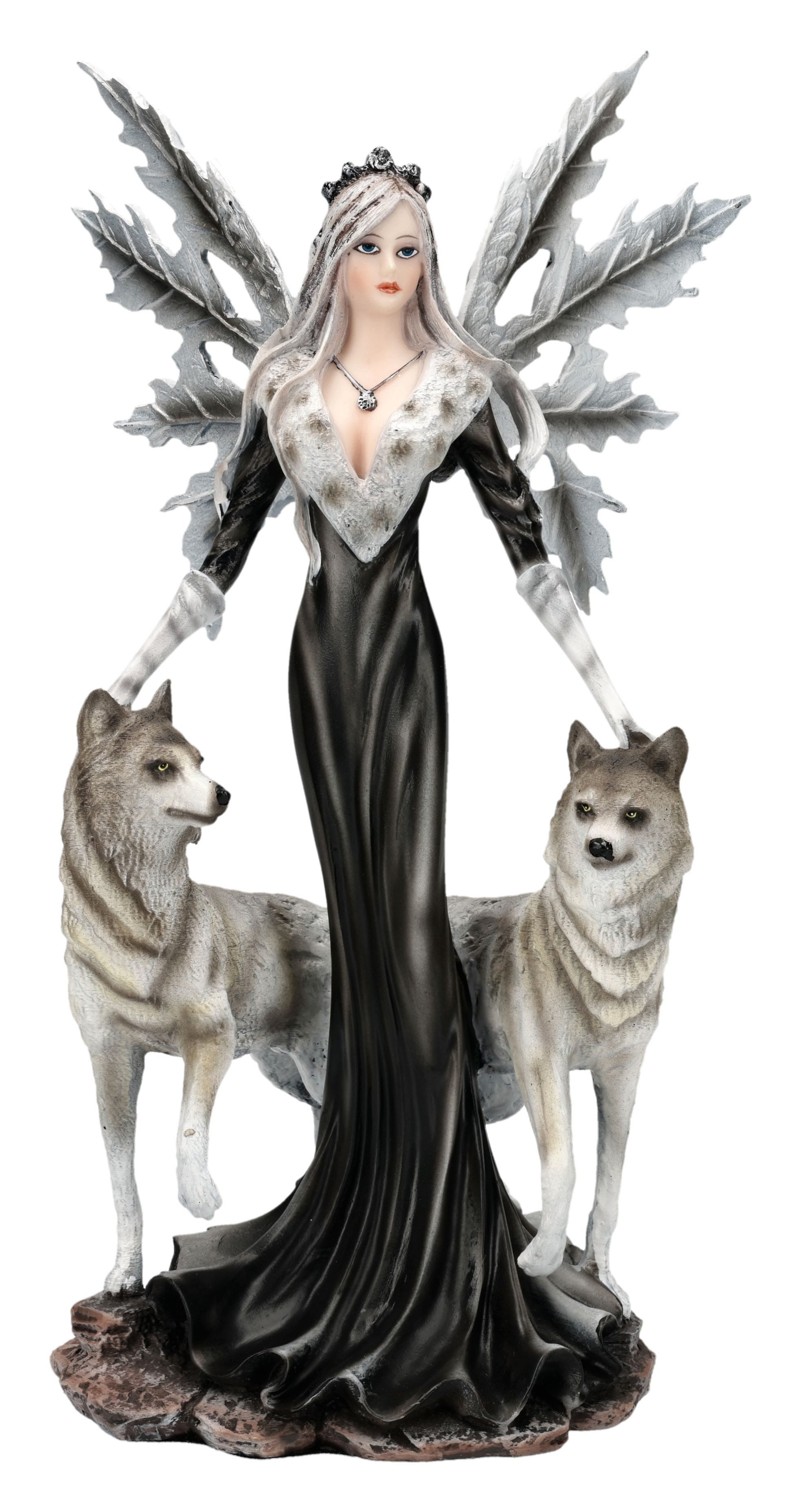 Figuren Shop GmbH Fantasy-Figur Elfen Figur – Gothic Fantasy Statue mit Wölfen Sammlerfigur 24 cm