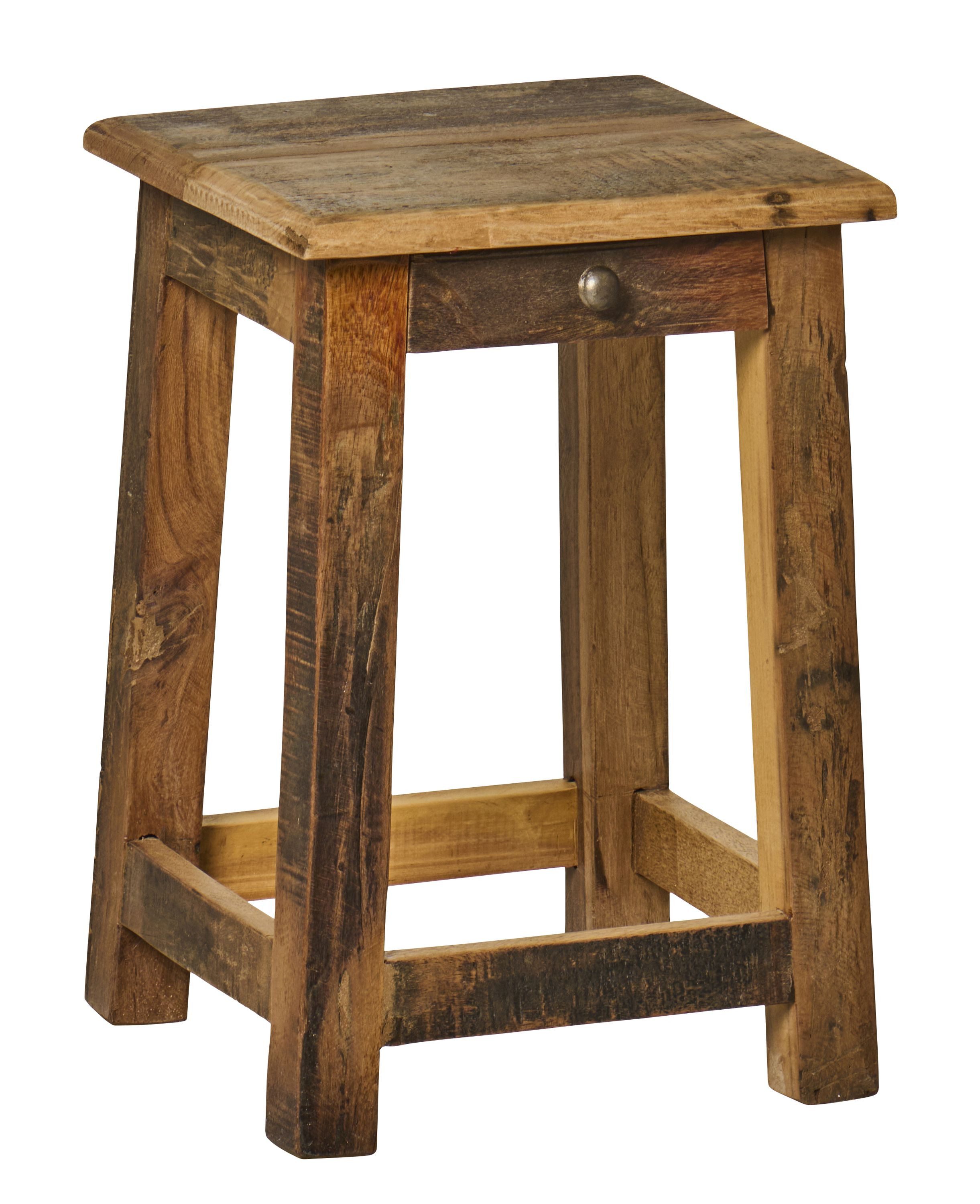 Ib Laursen Beistelltisch Ib Laursen - Beistelltisch Nachttisch Hocker Holz UNIKA mit Schublade