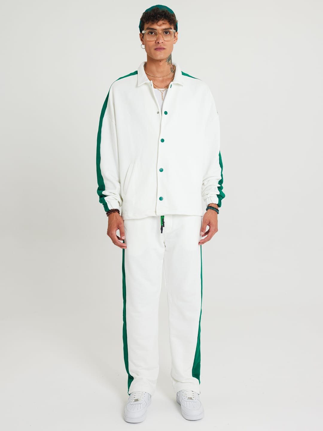 COFI Casuals Jogginganzug Jogger Set Stripe mit Streifen Jacke Hose Jogginganzug Unisex Cotton Weiß