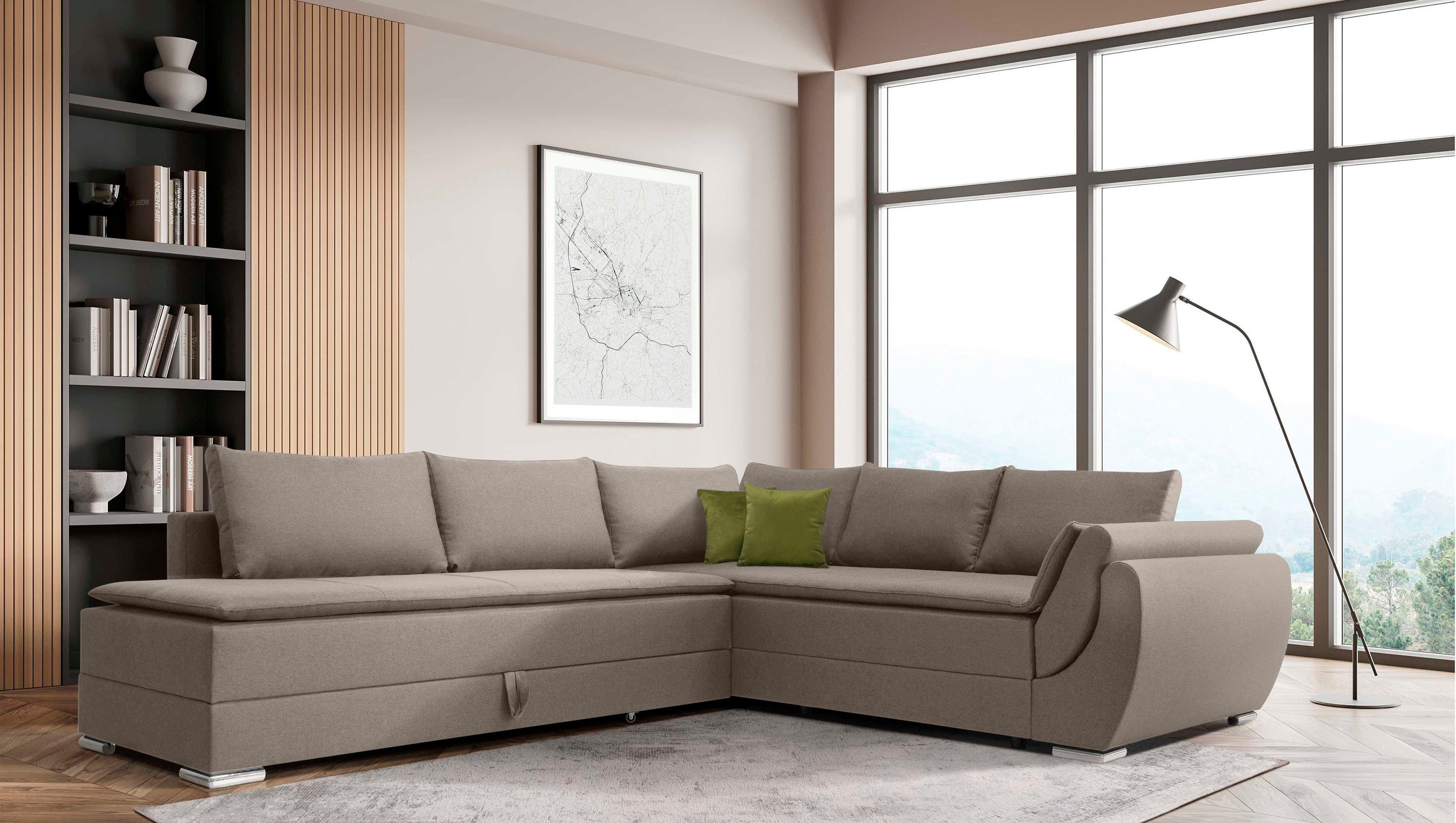 INOSIGN Ecksofa Göteborg, mit Boxspring-Bettfunktion und Bettkasten, Dauerschlaffunktion, Topper beige