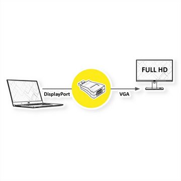 VALUE DisplayPort-VGA Adapter, DP ST - VGA BU Audio- & Video-Adapter DisplayPort Männlich (Stecker) zu HD D-Sub 15-polig (HD-15), VGA Weiblich (Buchse), Aktiv