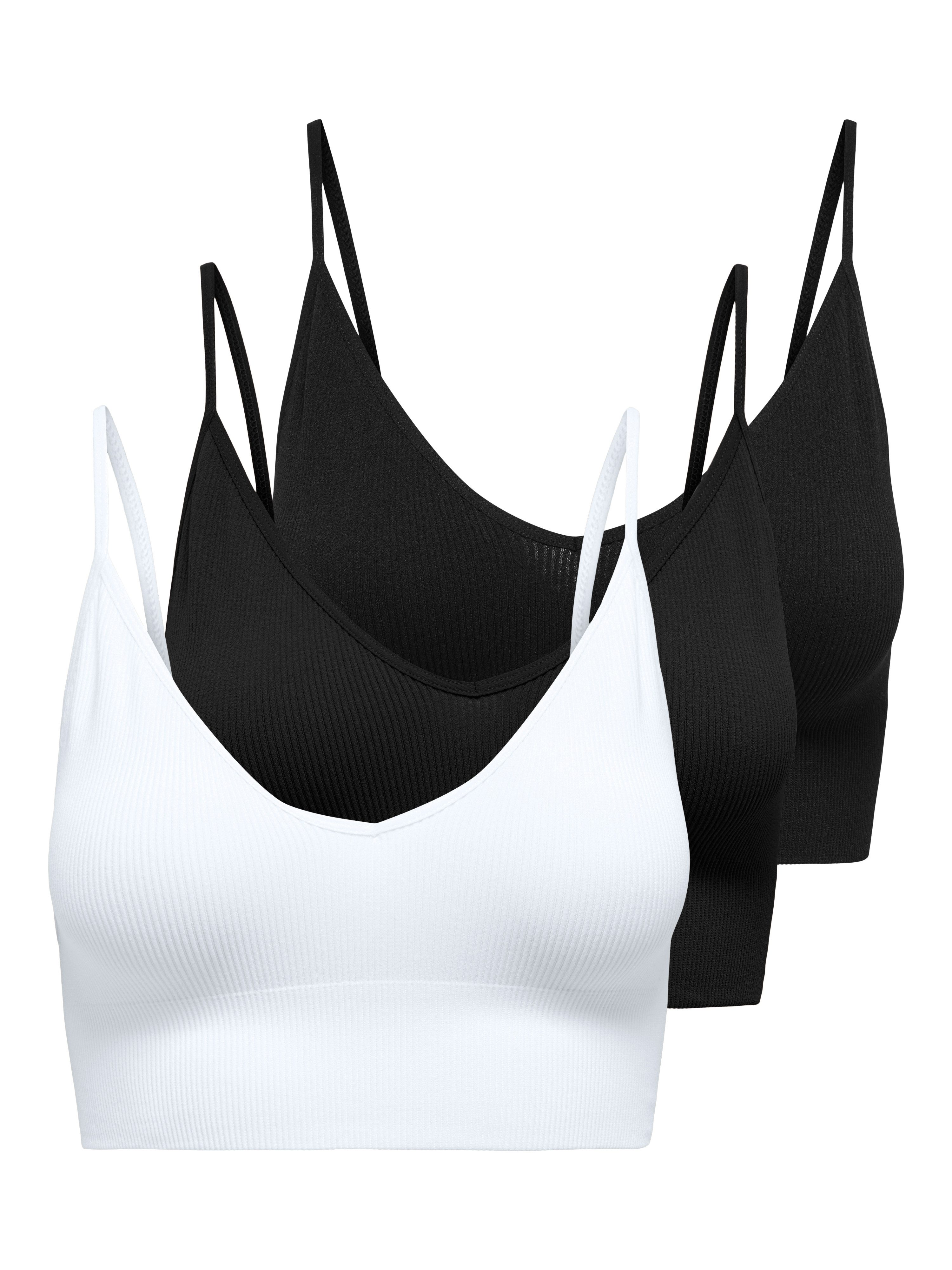 ONLY Bustier ONLVICKY RIB S-L V-NECK 3-PACK TOP NOOS (Packung, 3-tlg) figurbetont, modisch, Materialmix, Jersey, Spaghettiträger