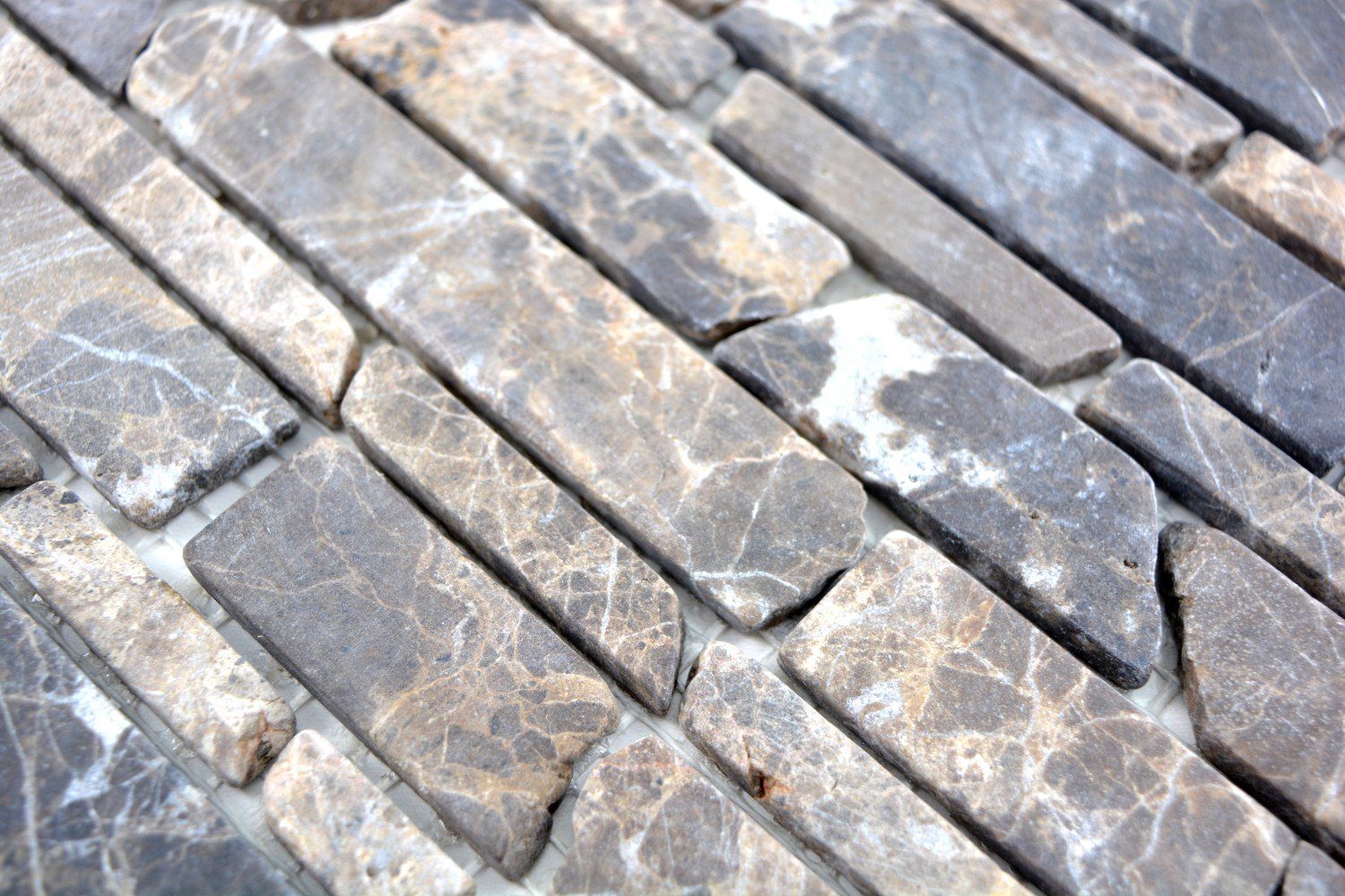 Mosani Bodenfliese Mosaik Bad Naturstein beige Marmor dunkelbraun Brickmosaik