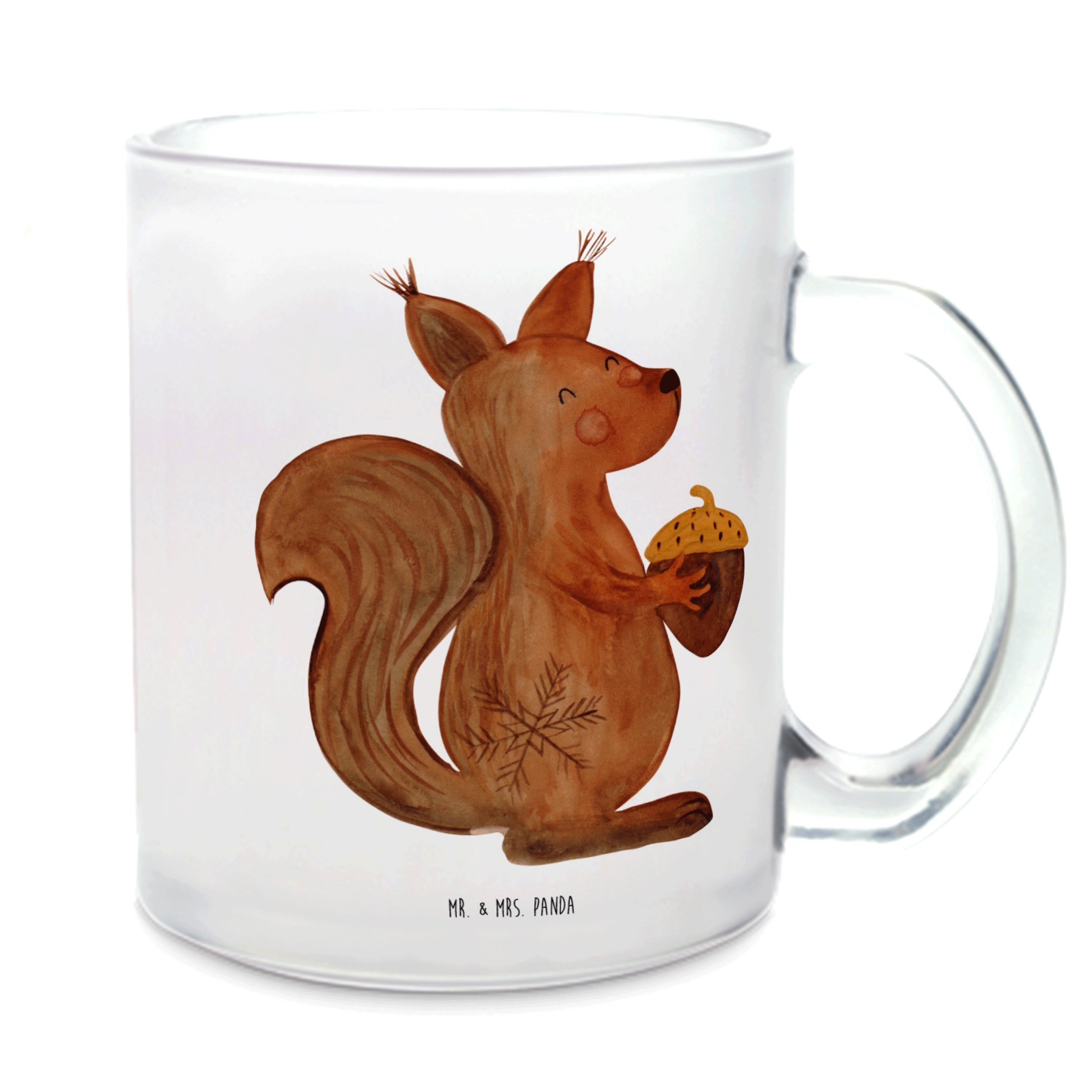 Mr. & Mrs. Panda Teeglas Eichhörnchen Weihnachten, Tee Tasse, Transparent, Frohe Weihnachten, Premium Glas, glastasse Weihnachtsgruß Geschenk