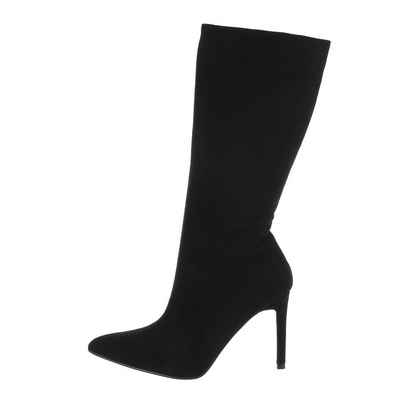 Ital-Design Damen Elegant High-Heel-Stiefel Pfennig-/Stilettoabsatz High-Heel Stiefel in Schwarz