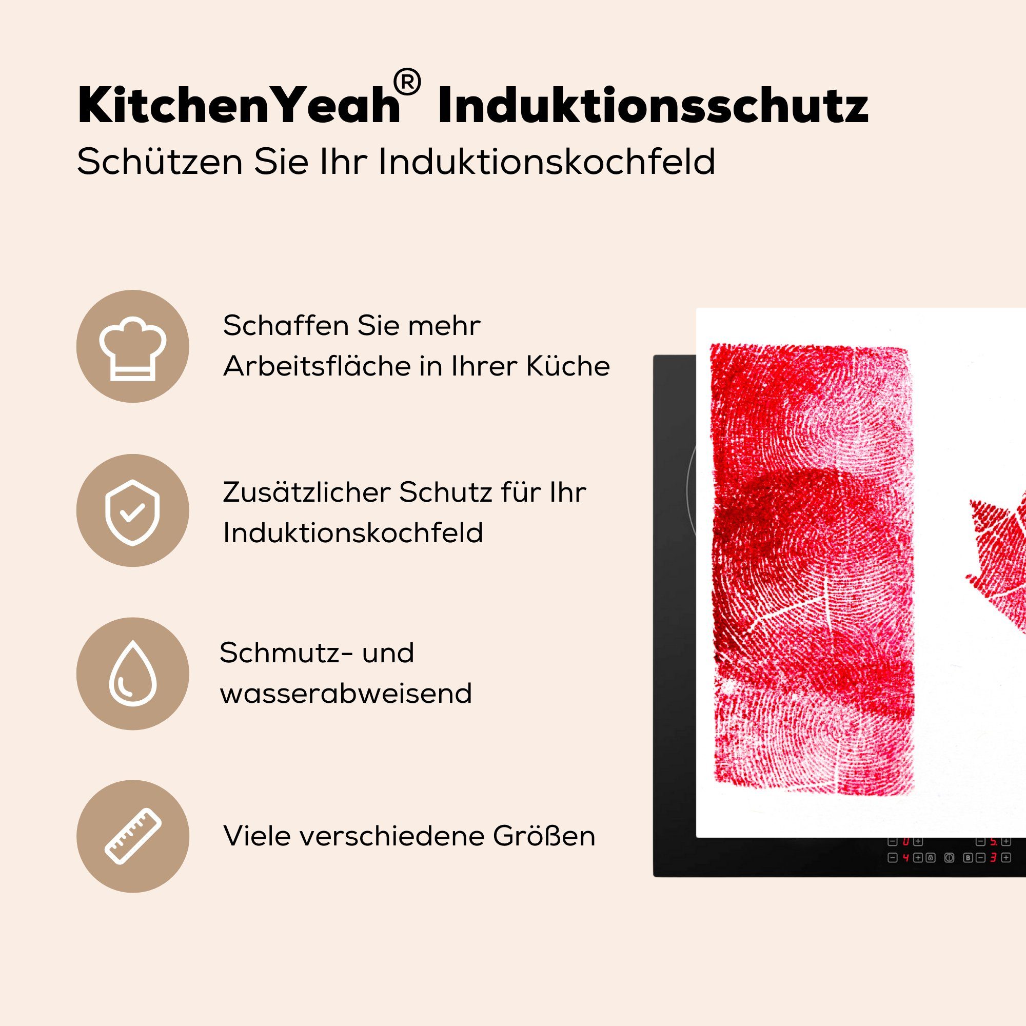 Ceranfeldabdeckung, cm, aus Arbeitsplatte tlg), MuchoWow Herdblende-/Abdeckplatte Vinyl, Nationalflagge 83x51 küche (1 Kanadas Daumenabdrücken, für