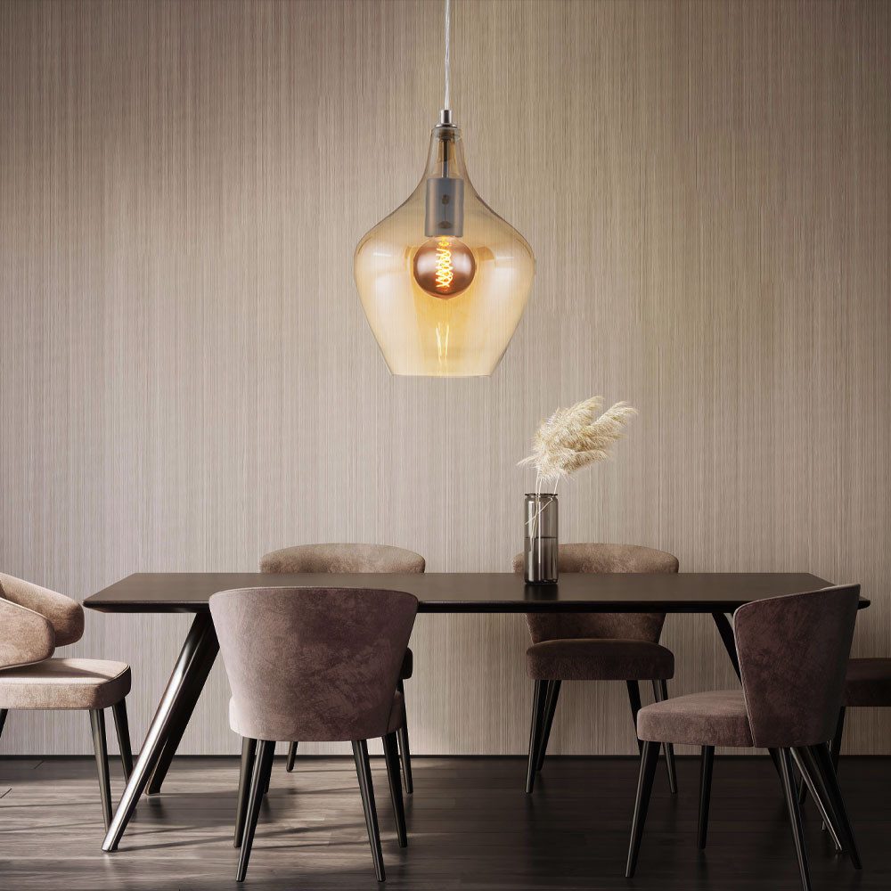 NOWA Hängeleuchte, Leuchtmittel nicht inklusive, Pendellampe Wohnzimmerleuchte Glas amberfarben Höhe anpassbar H 150cm