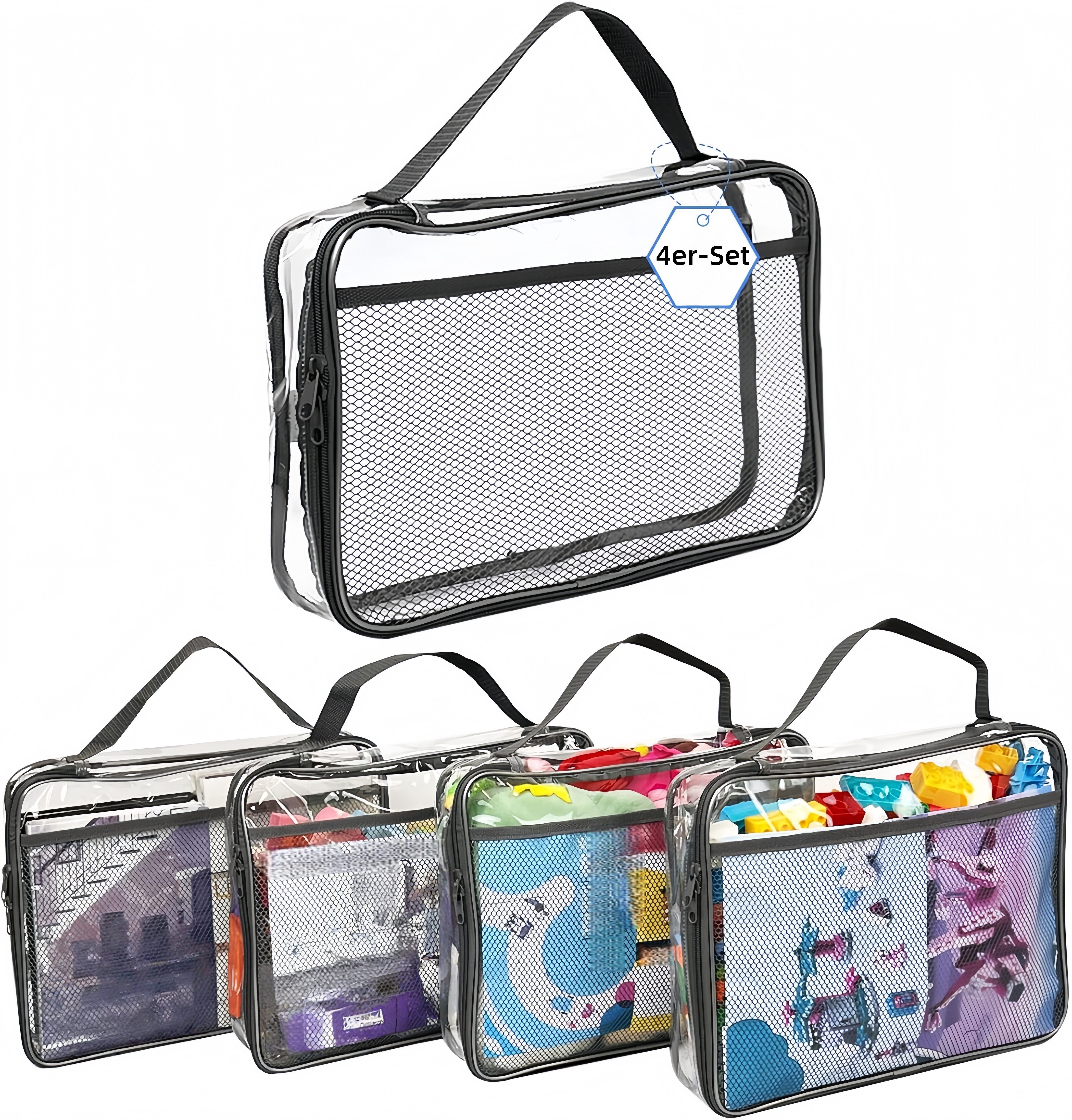FOUORTUNATE-BEE Strandtasche 4 PVC-Aufbewahrungstaschen mit Reißverschluss für Bade- und Spielzeug (4-tlg), 4 Netz-Aufbewahrungstaschen für Puzzle, Bausteine und Badespielzeug