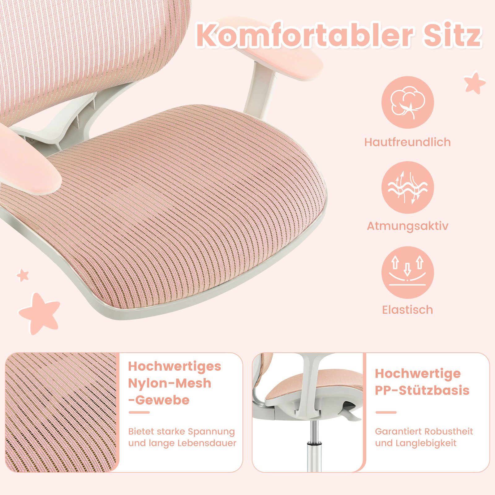 COSTWAY Drehstuhl Kinderstuhl, 43-55cm höhenverstellbar, mit Rollen 360° drehbar