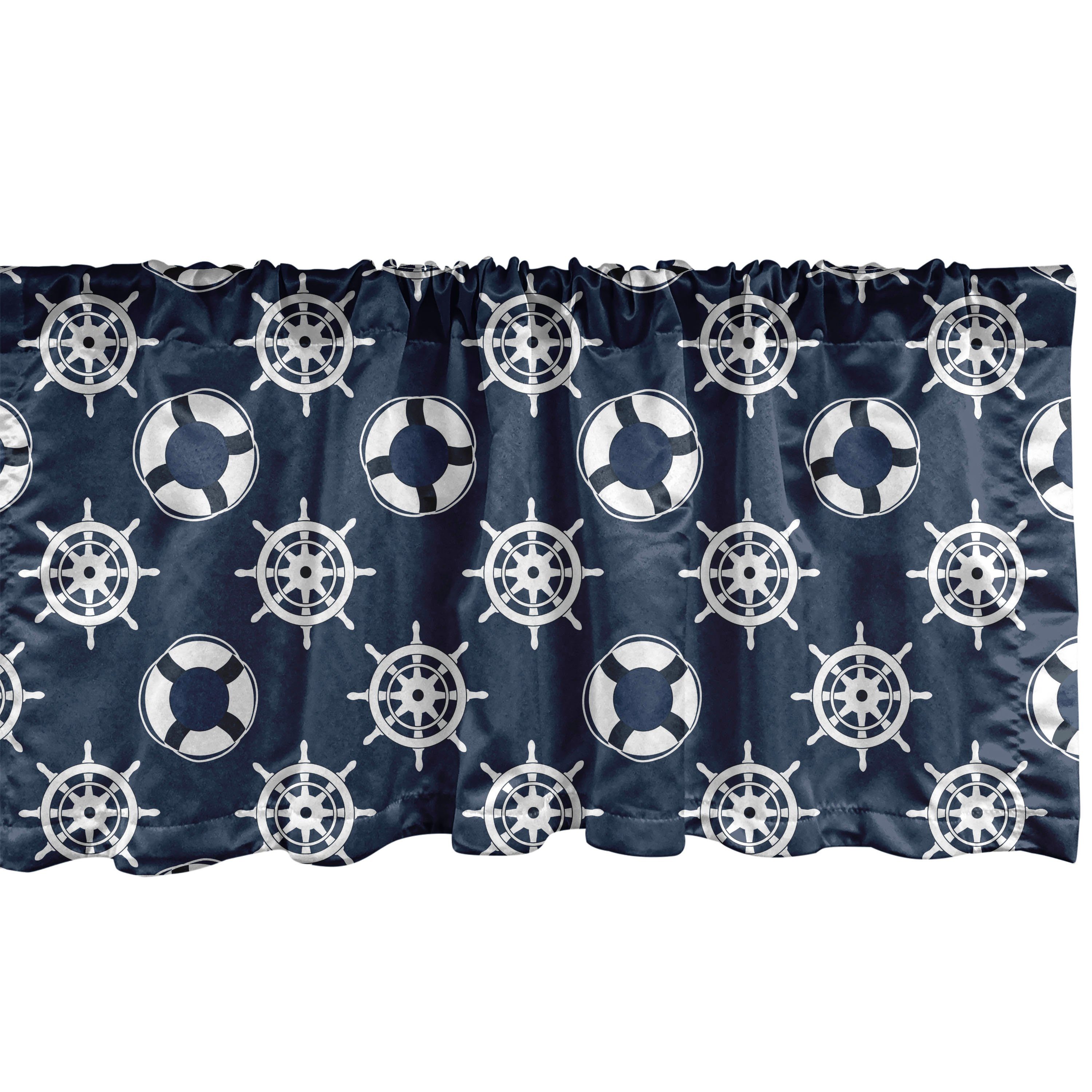 Scheibengardine Vorhang Volant für Küche Schlafzimmer Dekor mit Stangentasche, Abakuhaus, Microfaser, Nautical Blau Boje und Rad